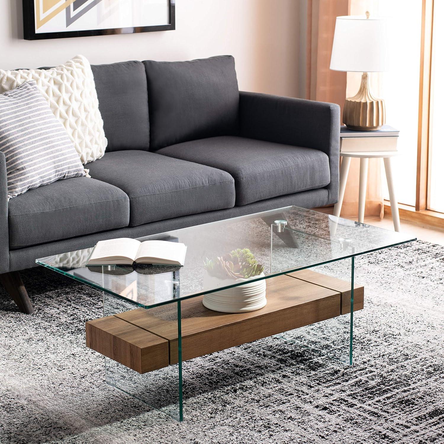 Kayley Coffee Table - Glass/Natural Brown - Safavieh