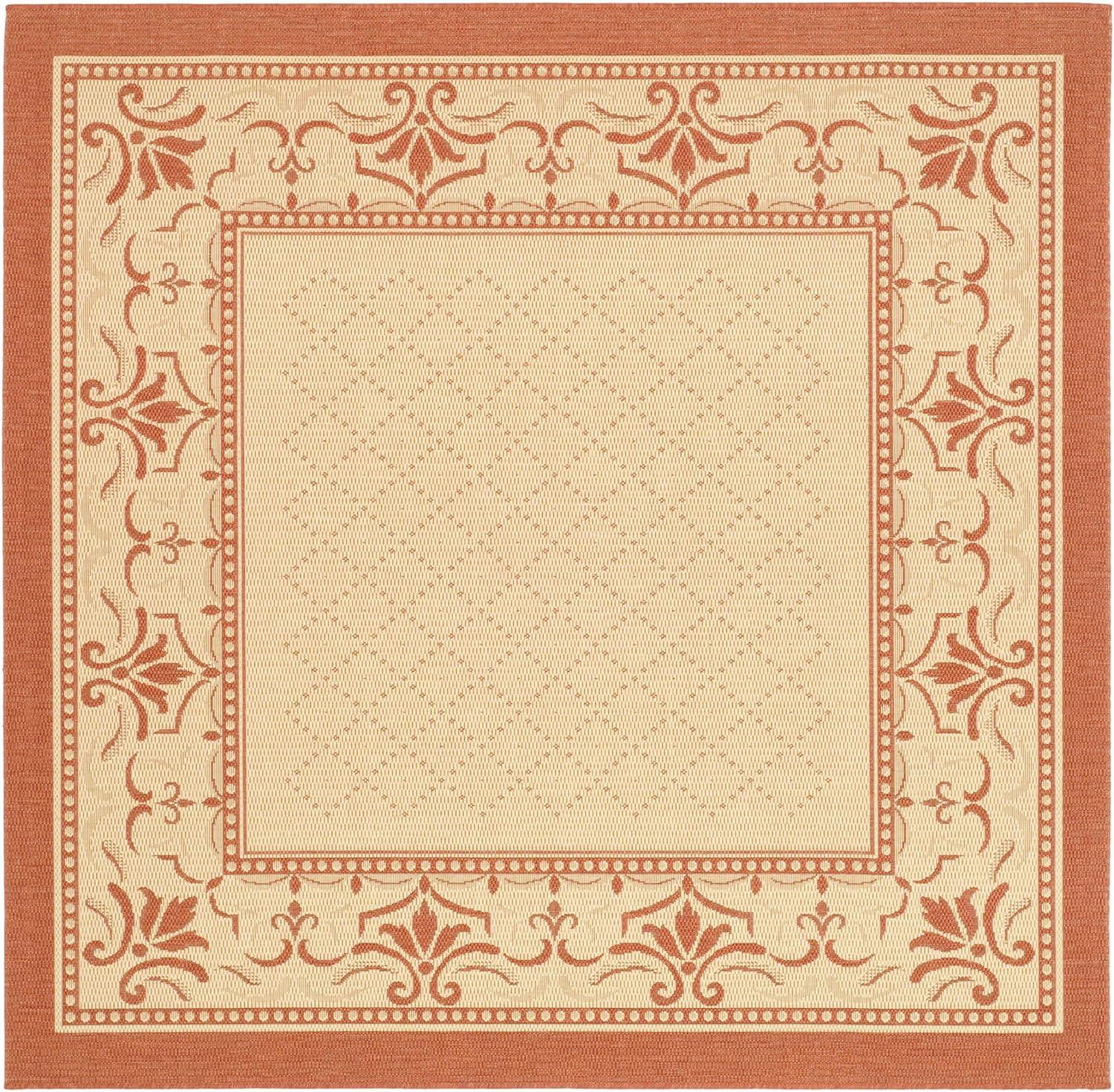Courtyard CY0901 Power Loomed Indoor and Outdoor Area Rug - Natural/Terra - 7'10"x7'10" - Safavieh