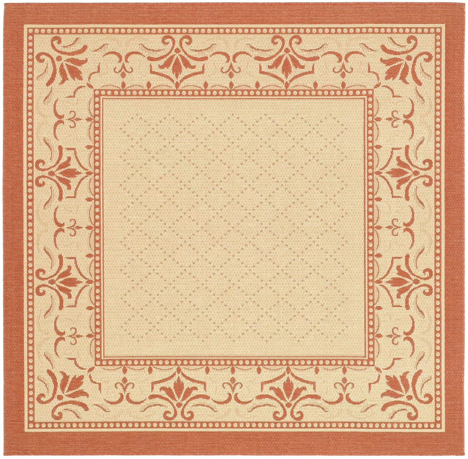 Courtyard CY0901 Power Loomed Indoor and Outdoor Area Rug - Natural/Terra - 7'10"x7'10" - Safavieh