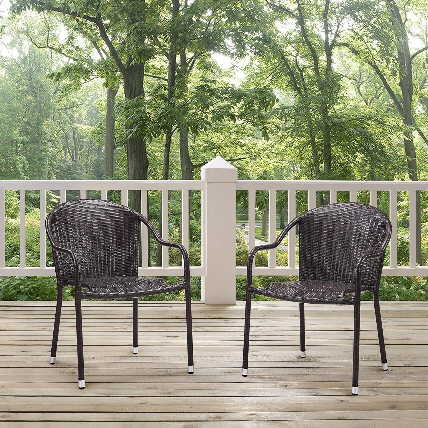 Palm Harbor 2pk Outdoor Wicker Stackable Chairs - Brown - Crosley: UV & Weather-Resistant, No Assembly, Steel Frame