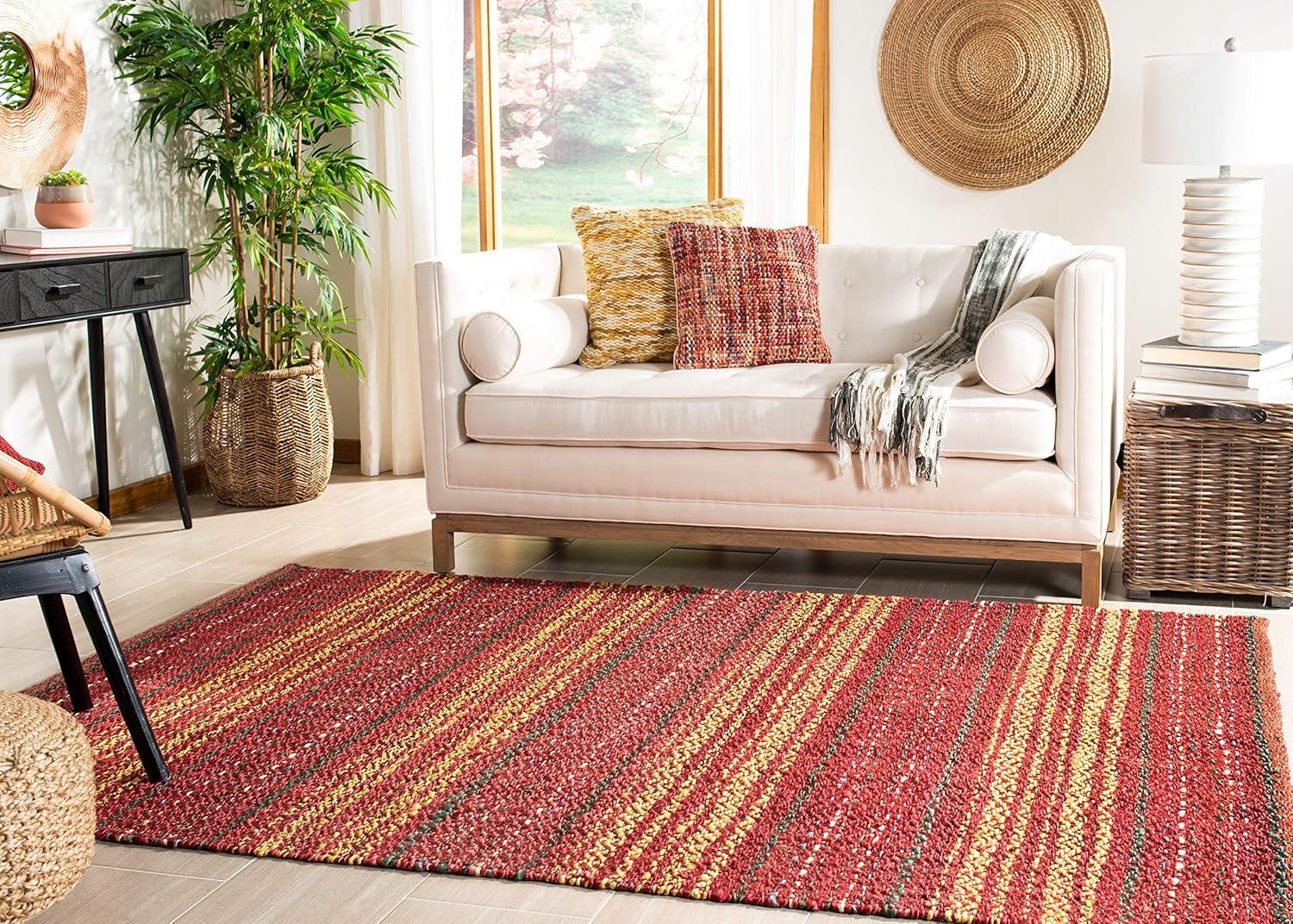 Red and Gold Hand-Knotted Jute Area Rug 3' x 5'