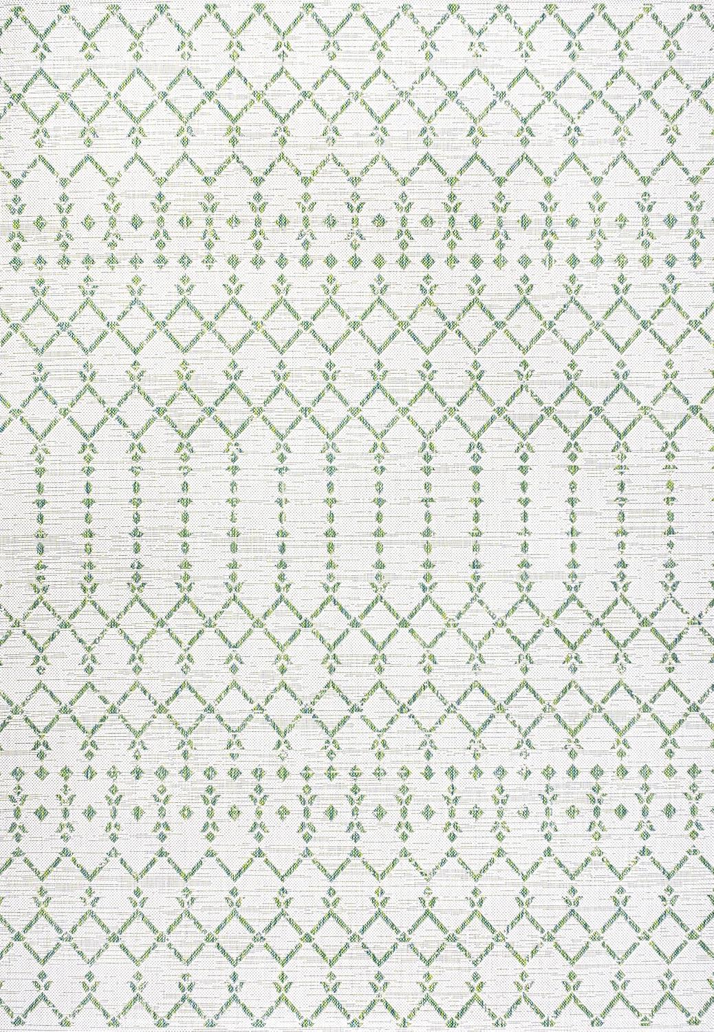 3' x 5' Ourika Moroccan Geometric Textured Weave Indoor/Outdoor Area Rug, Green/Ivory - JONATHAN Y