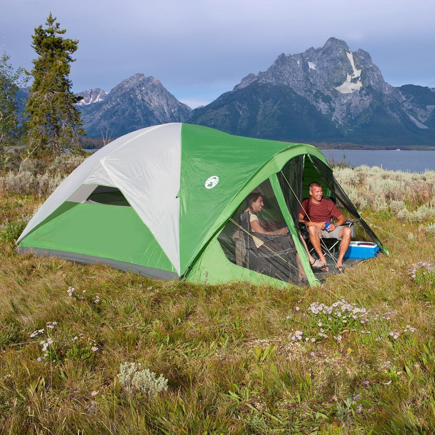 Coleman Evanston Screened Camping Tent, 6/8 Person Weatherproof Tent with Roomy Interior Includes Rainfly, Carry Bag, Easy Setup and Screened-In Porch