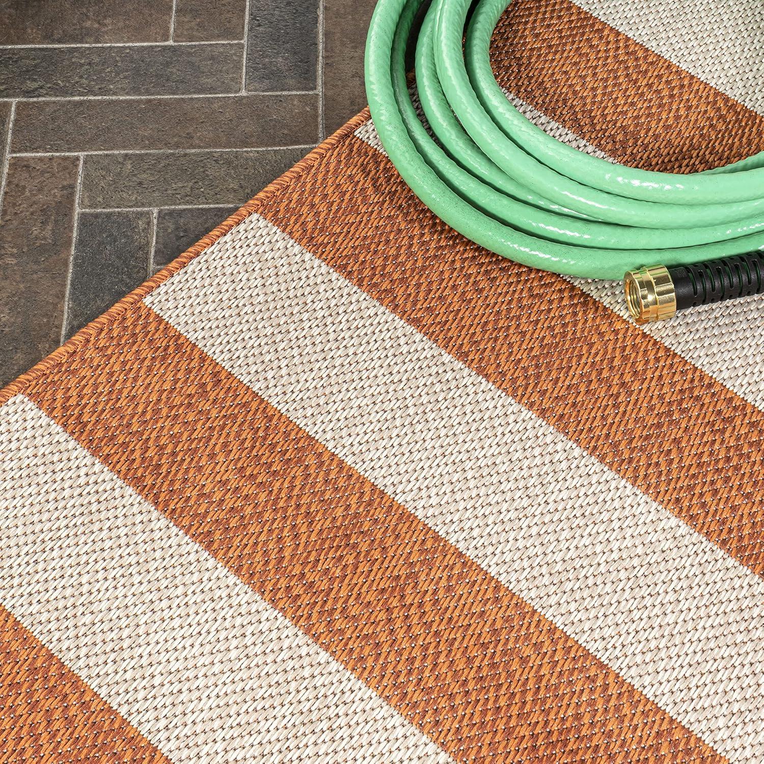 5' x 8' Negril Two-Tone Wide Stripe Indoor/Outdoor Area Rug, Orange/Beige - JONATHAN Y