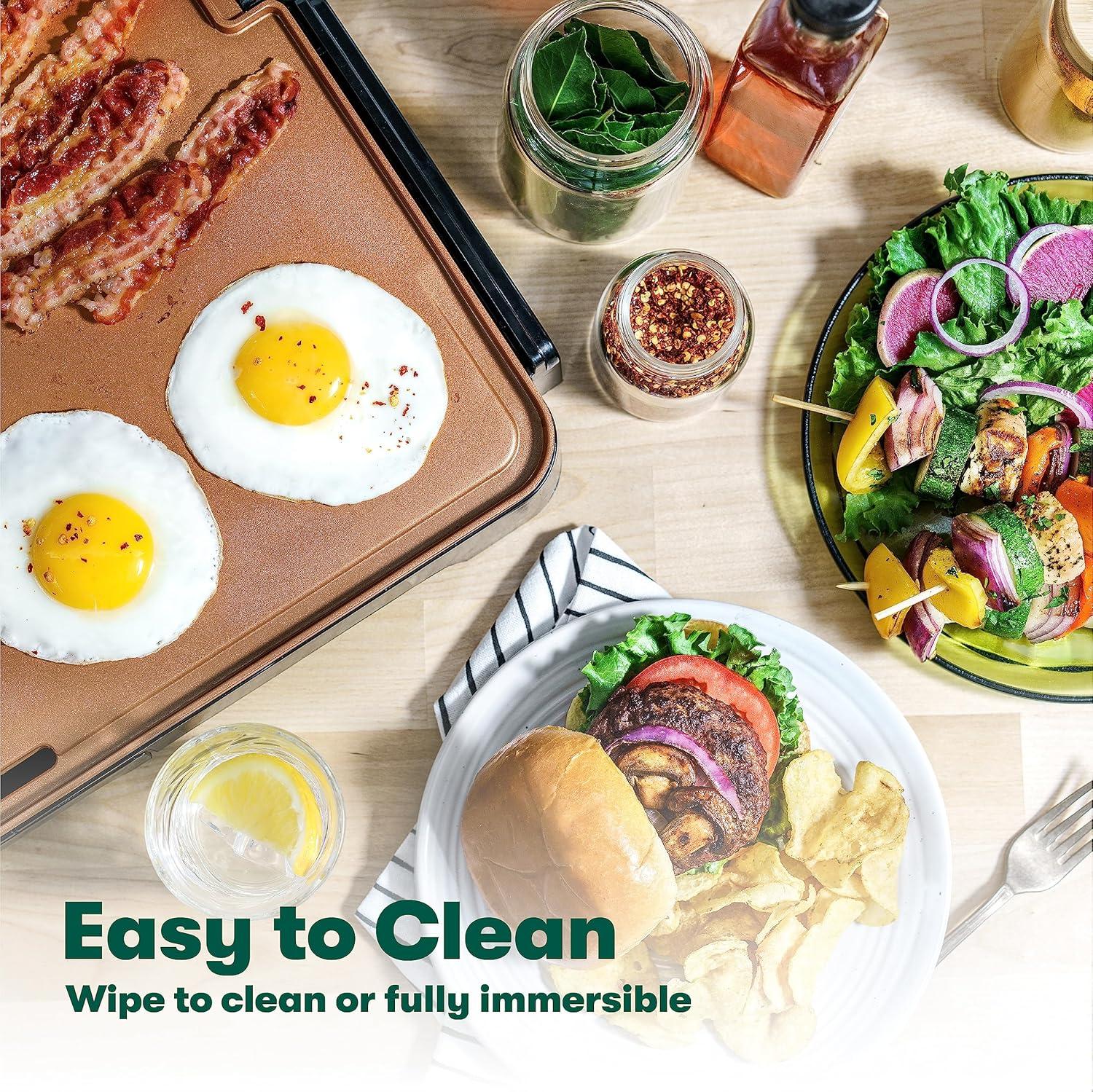 Electric Ceramic Titanium Griddle, Make 15 Eggs At Once, Healthy-Eco Non-Stick Coating, Hassle-Free Clean Up, Large Submersible Cooking Surface