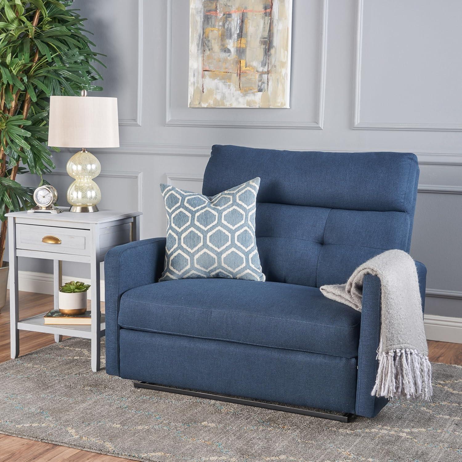 Christopher Knight Home Halima 2-Seater Recliner - Navy : Upholstered Polyester, Hardwood Frame