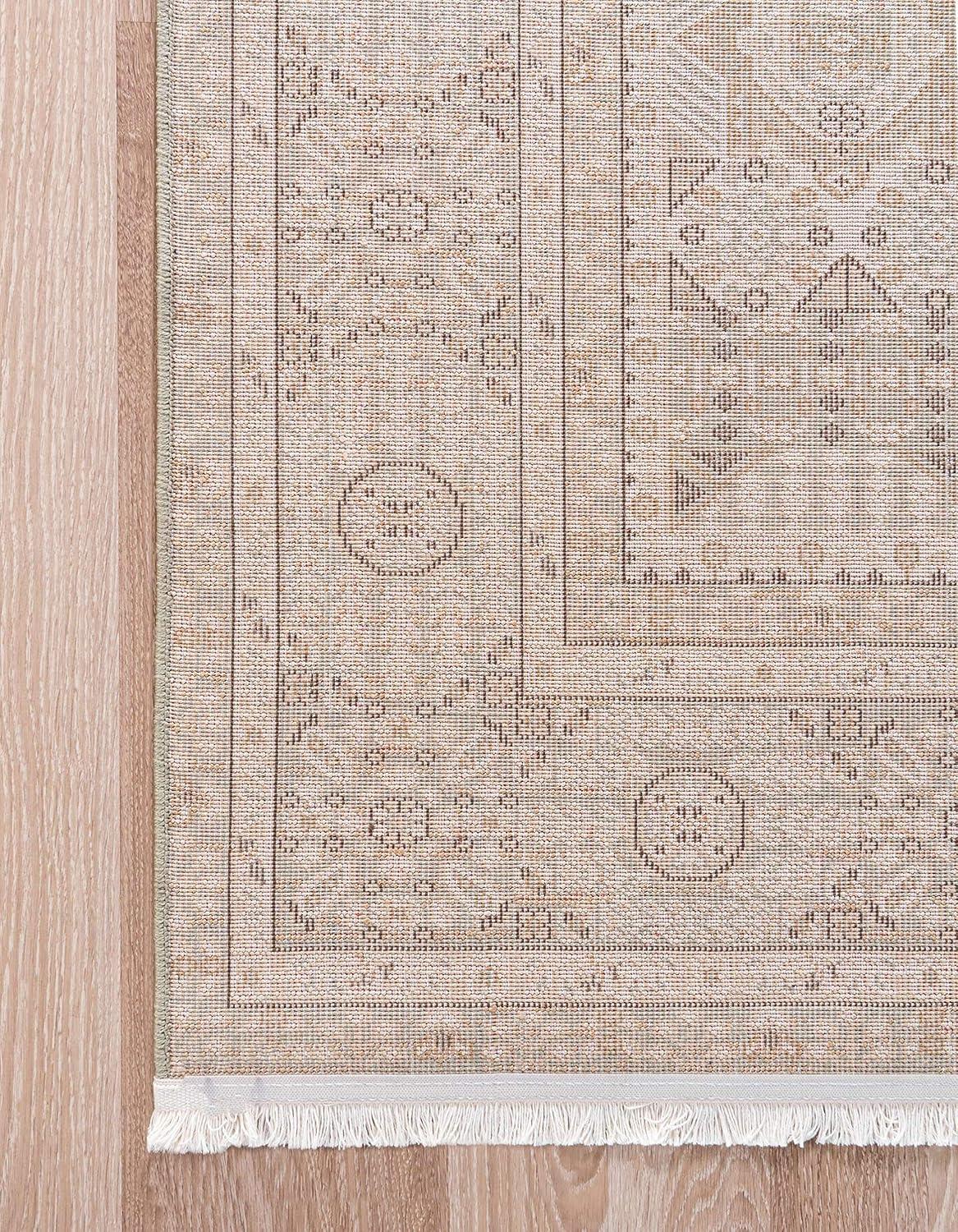 Light Green and Brown Rectangular Synthetic Area Rug 9' x 12'