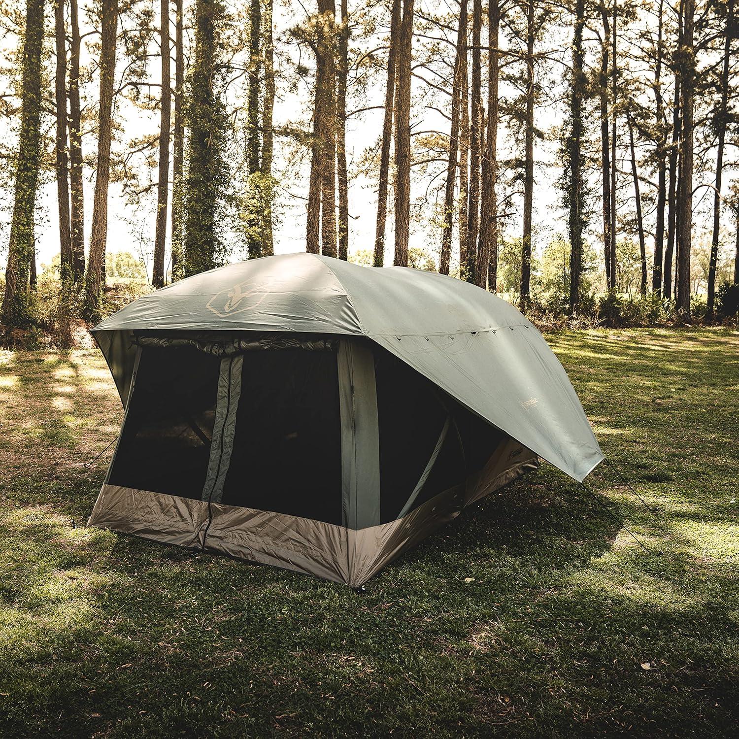 Gazelle Tents T4 Plus Hub Tent Overland Edition, Easy 90 Second Set-Up, Waterproof, UV Resistant, Removable Floor, 4-8 Person, Alpine Green/Oak Moss, 78" x 94" x 165", GT451GR