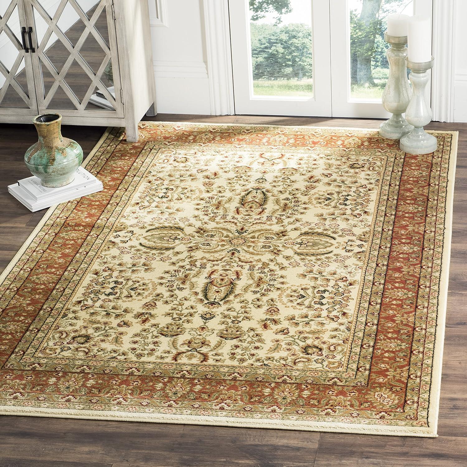 Ivory Floral 9' x 12' Stain-Resistant Synthetic Area Rug