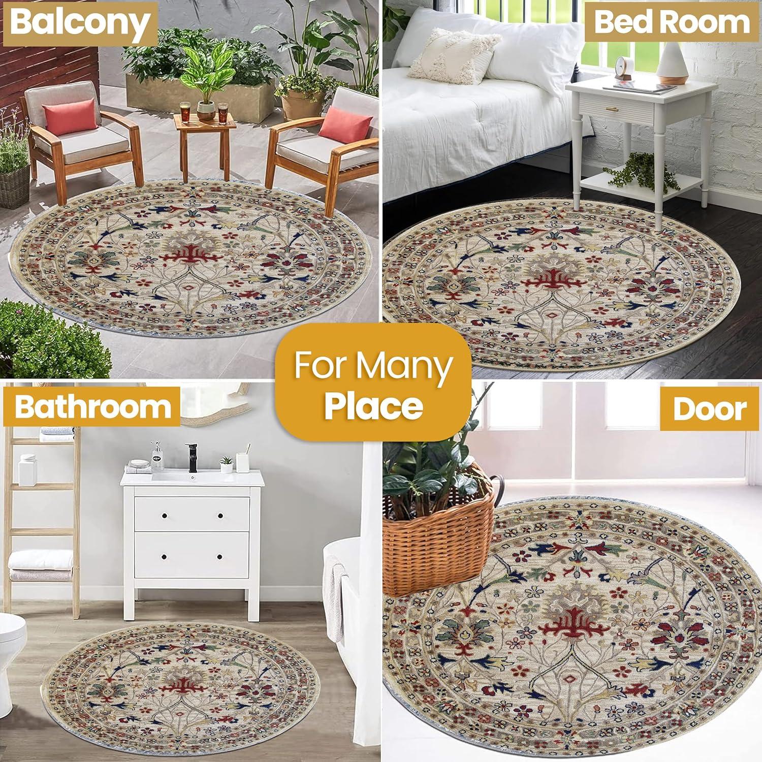 EORC Ivory Hand-Tufted Wool Traditional Morris Rug, 7'9 Round