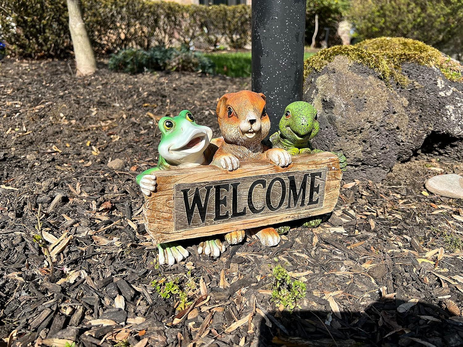 Dawhud Direct | Vp Home Backyard Friends Welcome Sign Frog Rabbit Turtle Solar