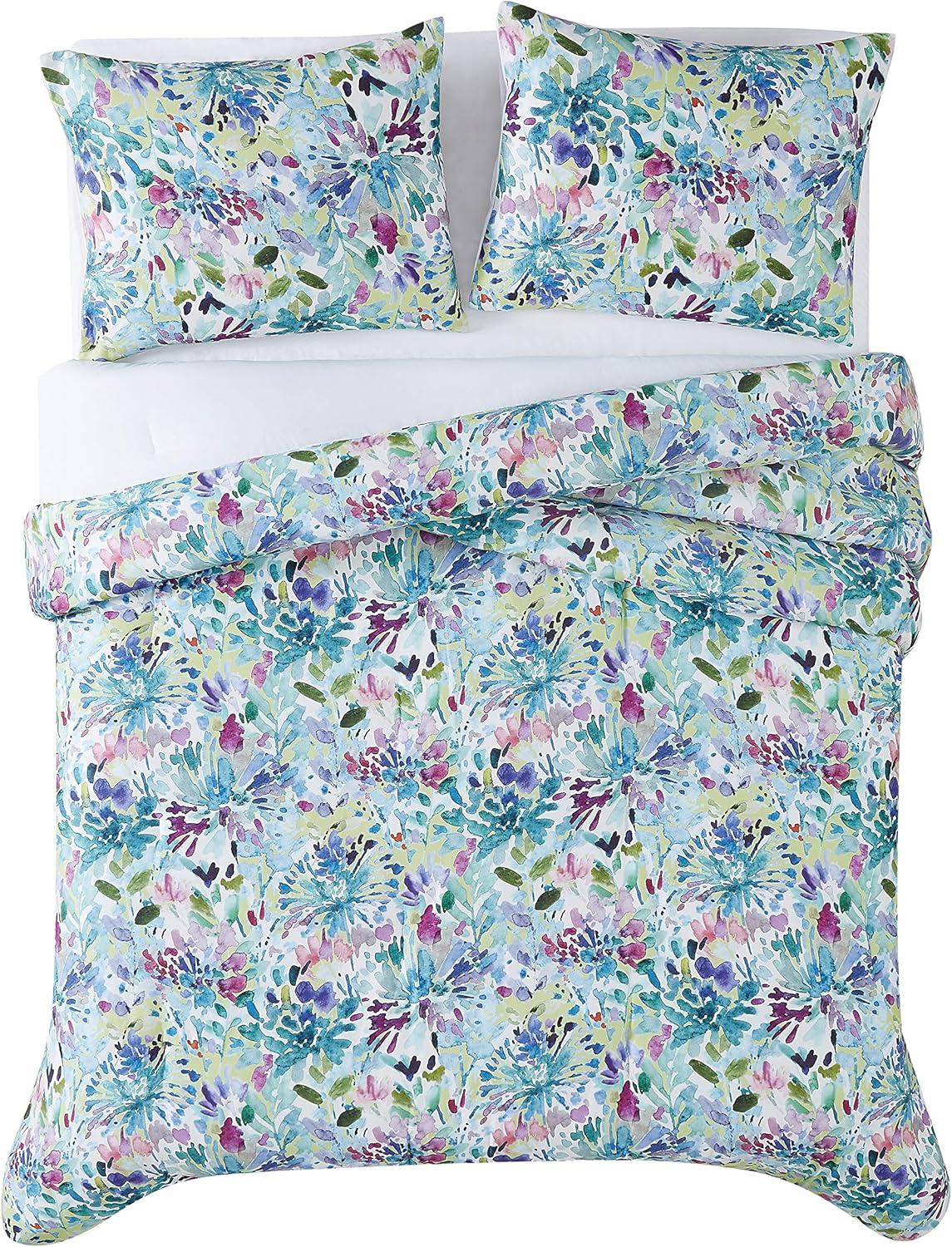 Twin XL Blue Floral Cotton Reversible Comforter Set