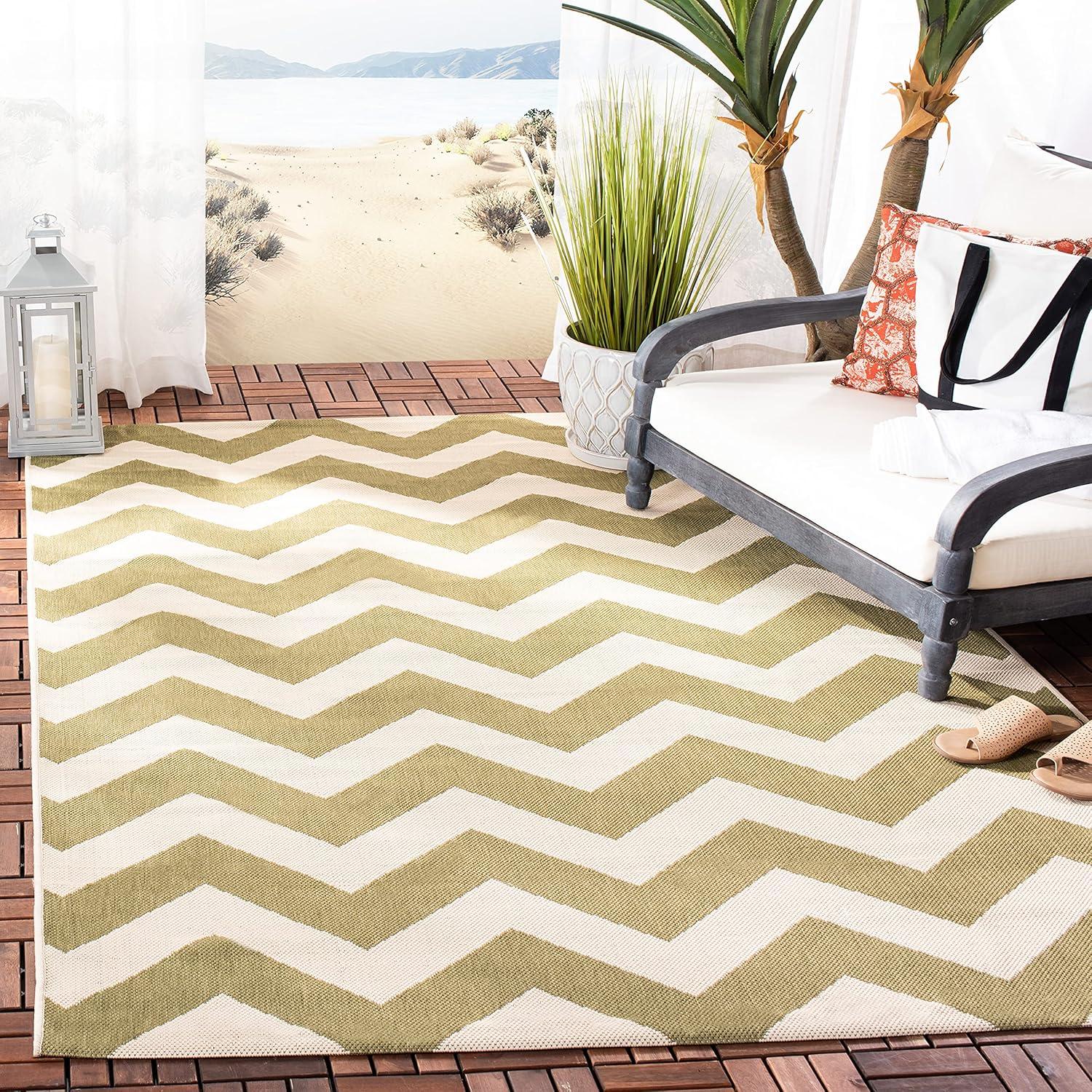 Safavieh Courtyard Bailey Chevron Indoor/Outdoor Area Rug, 6'7" x 6'7" Square, Green/Beige