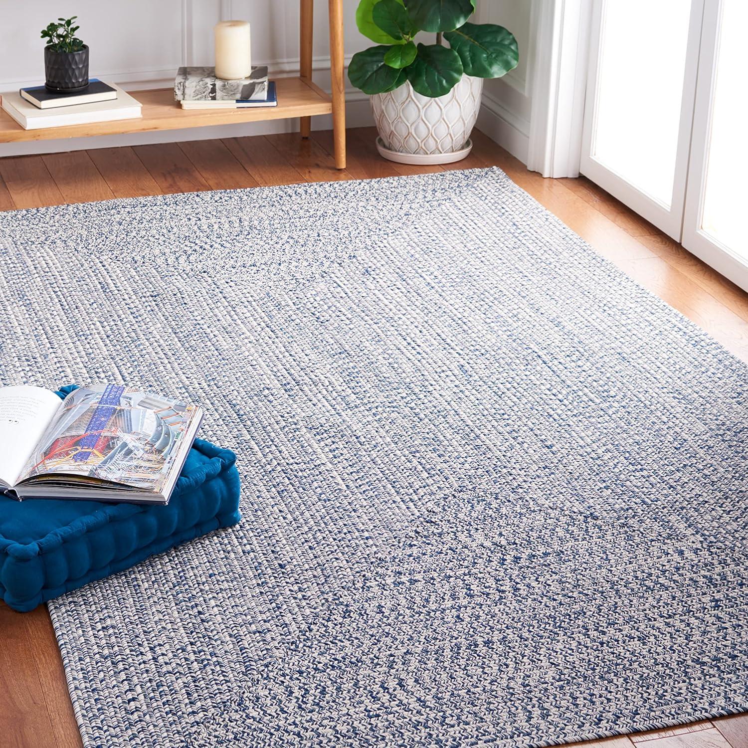 Handmade Dark Blue and Ivory Braided Reversible Area Rug