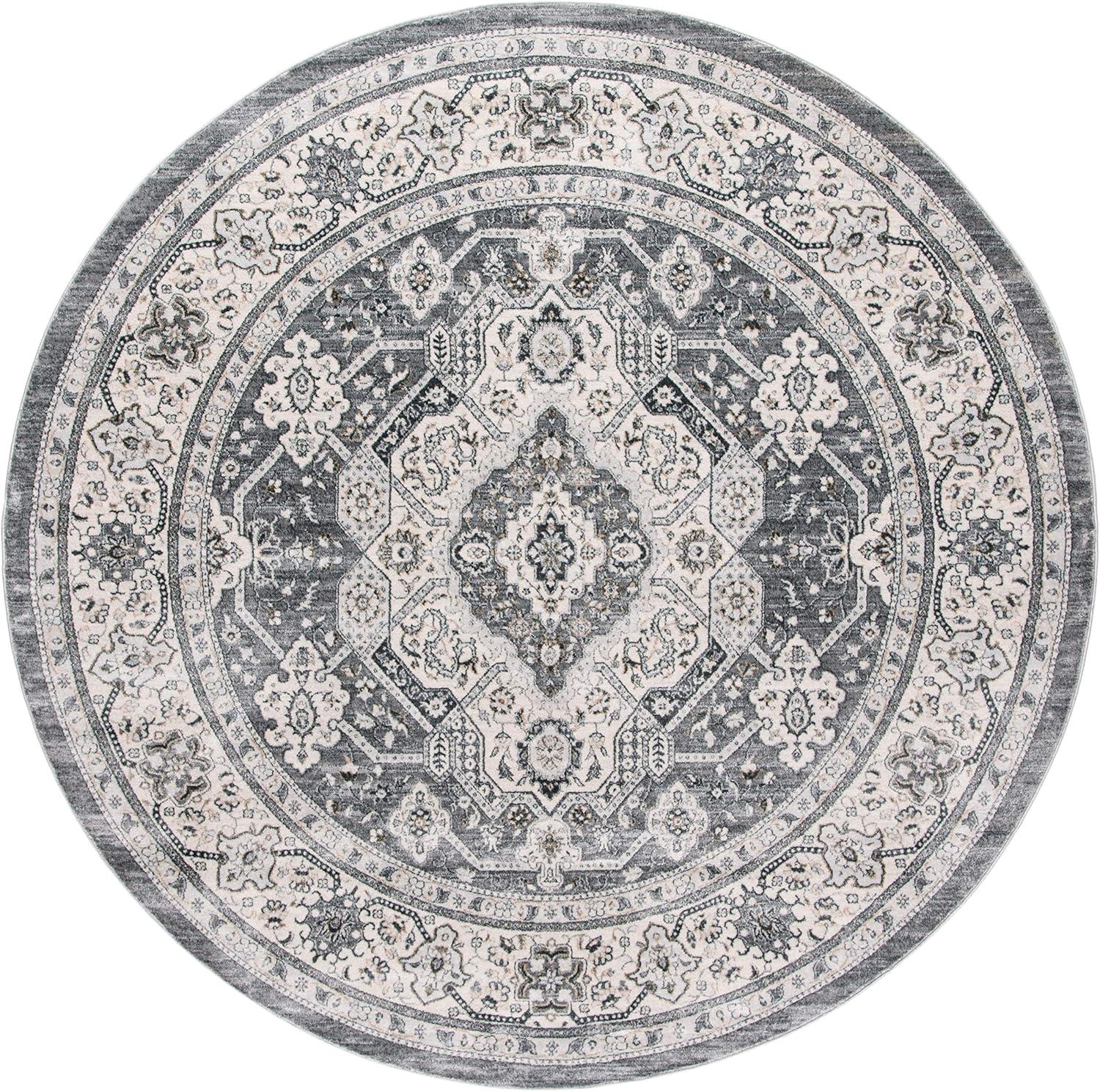 Isabella 6'7" Round Gray Synthetic Stain-Resistant Area Rug