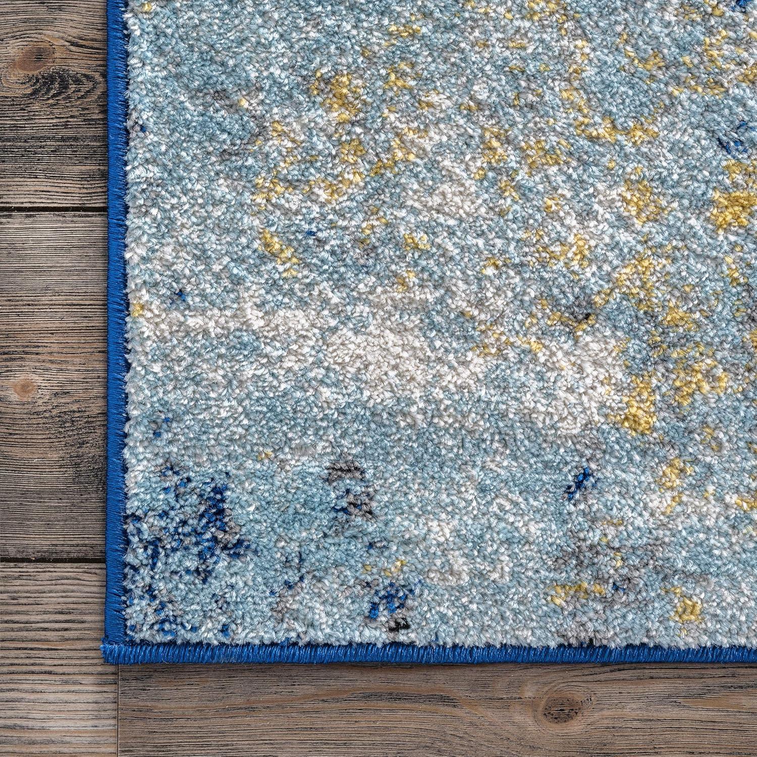 Braided Blue Abstract Motif Synthetic Runner Rug, 2'8"x8'