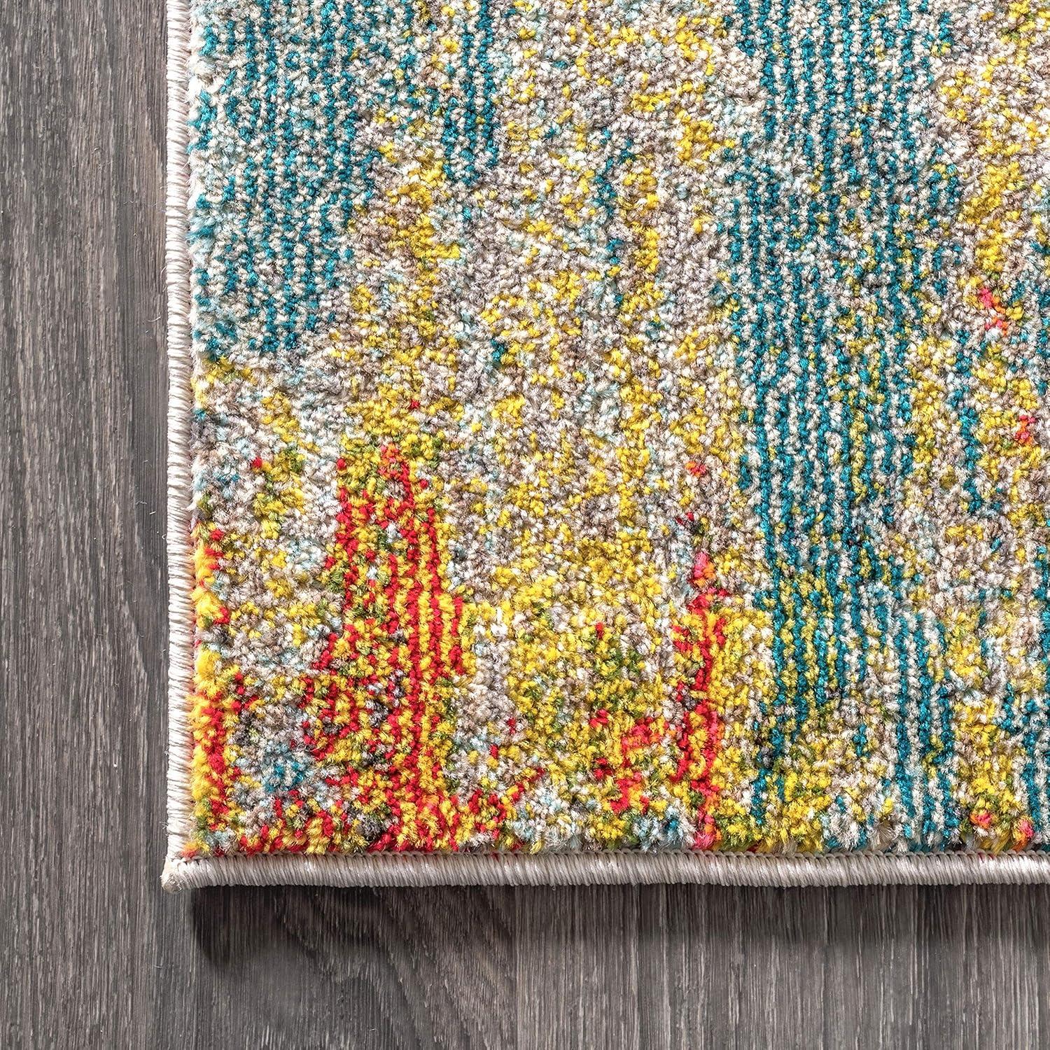 JONATHAN  Y Contemporary POP 5 x 8 (ft) Loomed Polypropylene Blue/Cream/Yellow Rectangular Indoor Abstract Bohemian/Eclectic Area rug