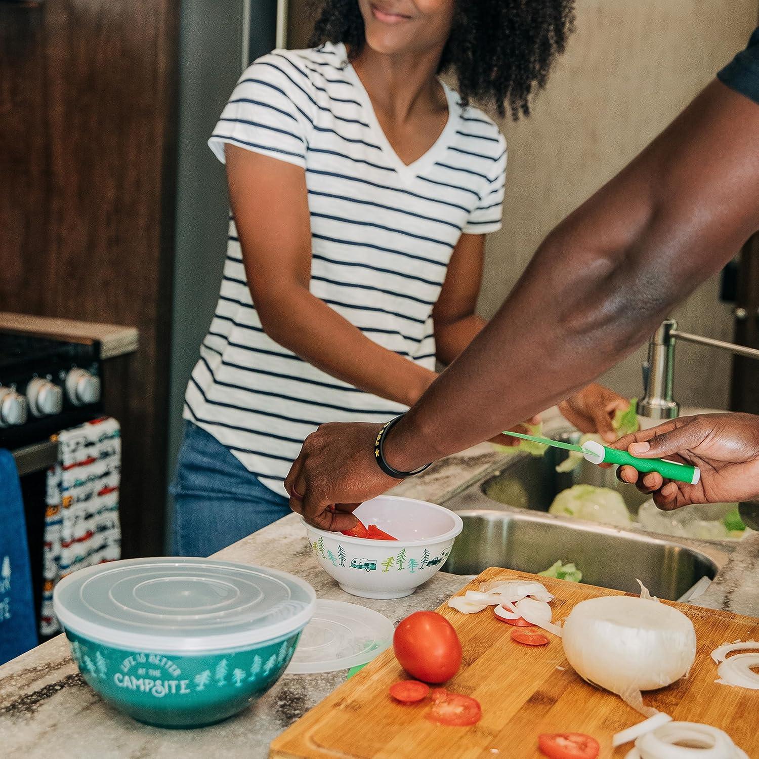 Camco Camper/RV Bamboo Cutting Board | Features Built-In Counter Edge & Juice Groove | Measures 18-inches x 14-inches x 1-3/4-inches (43545)