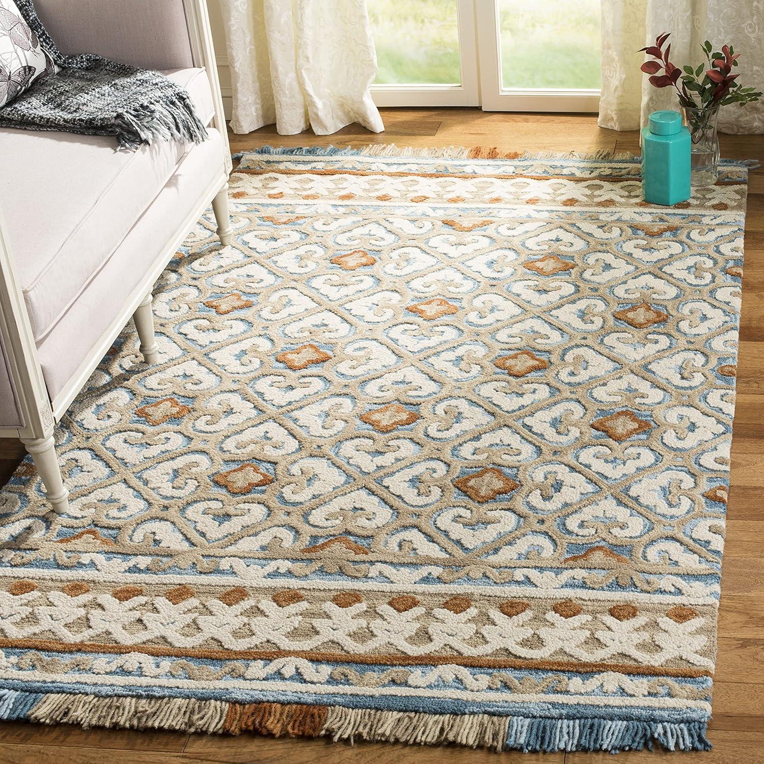 Blossom BLM420 Hand Tufted Area Rug - Ivory/Blue - 8'x10' - Safavieh.