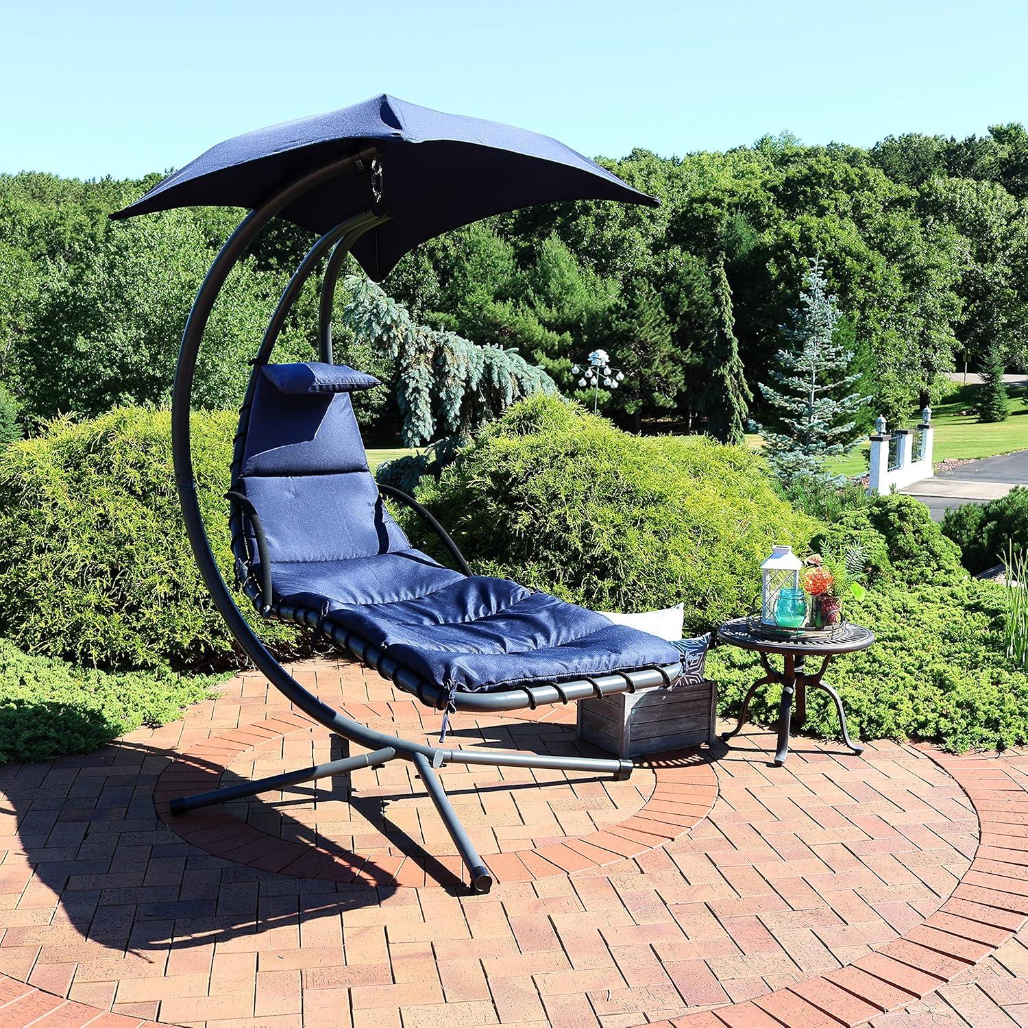 Steel Outdoor Floating Chaise Lounge Chair with Canopy with Stand