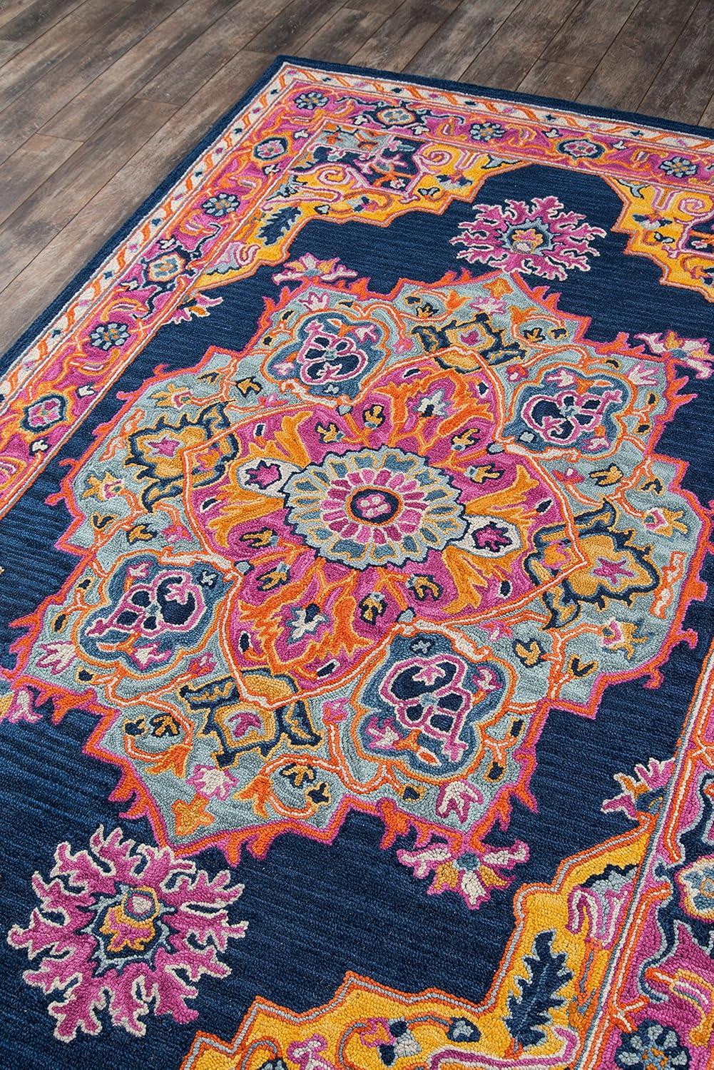 Momeni  Ibiza Hand-tufted Traditional Medallion Wool Area Rug Navy 2' x 3' 2' x 3' Accent, Indoor Pink