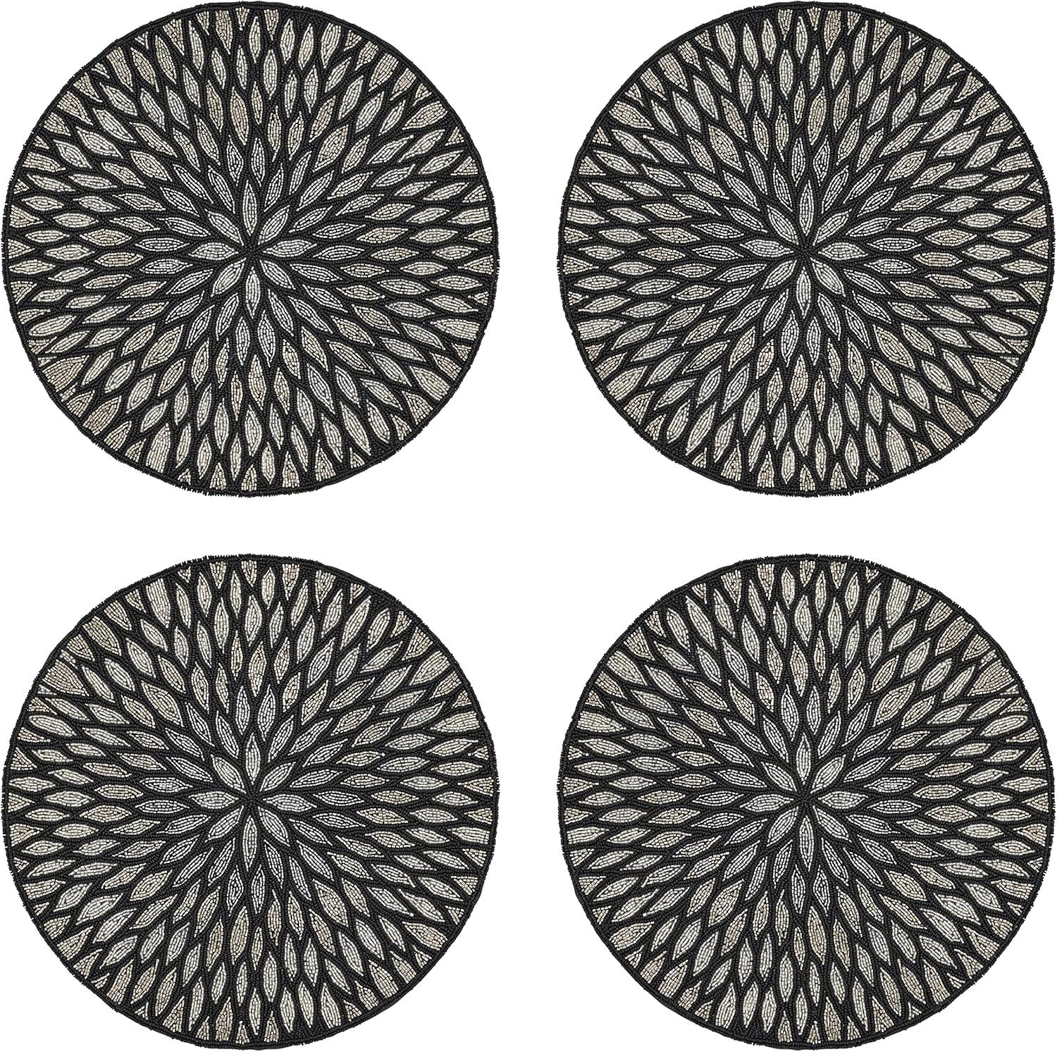 Saro Lifestyle Beaded Design Placemat (Set of 4), Black, 15" Round