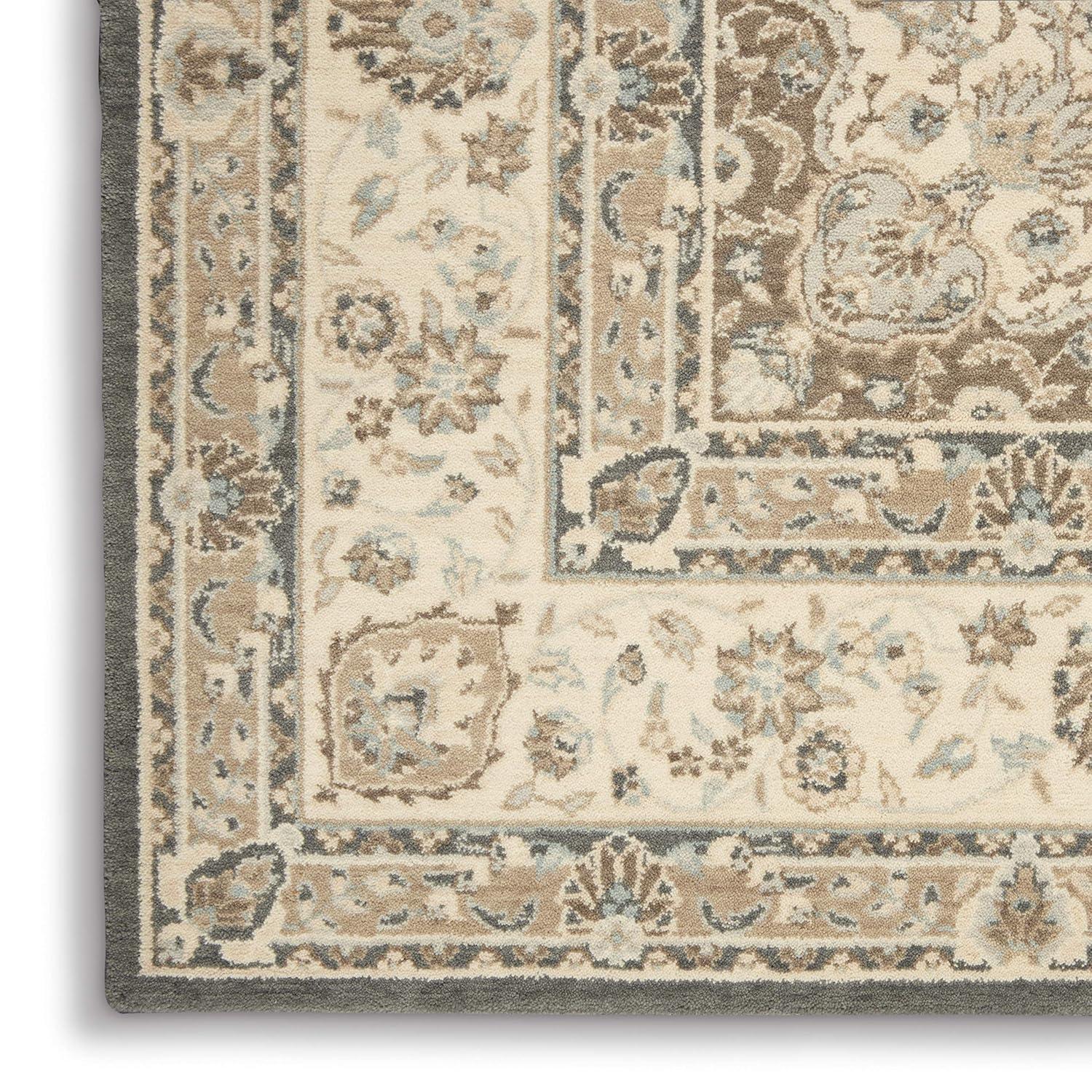 Elegant Grey/Ivory Loom-Woven Wool Blend 7'6" x 9'6" Area Rug