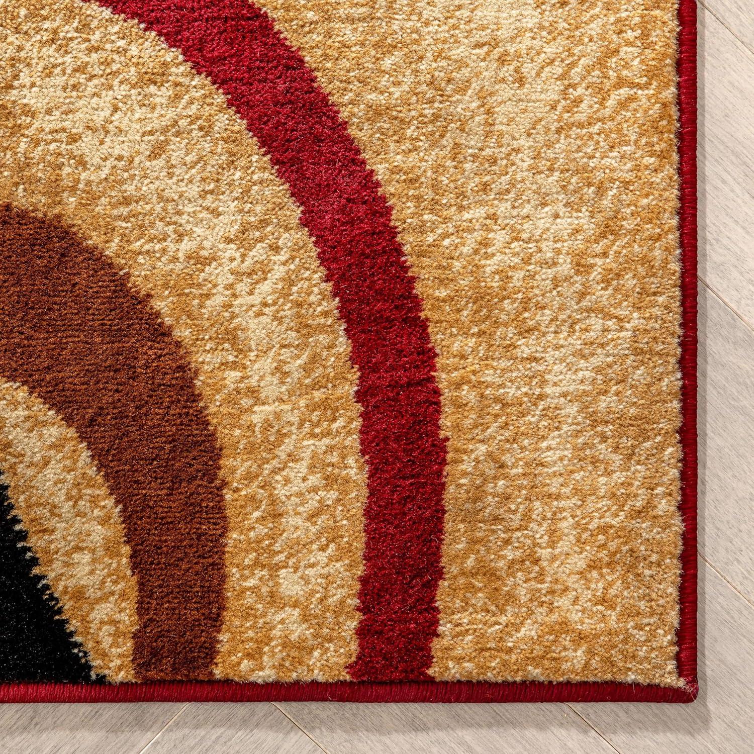 Red and Beige Geometric Synthetic Area Rug 3'11" x 5'3"