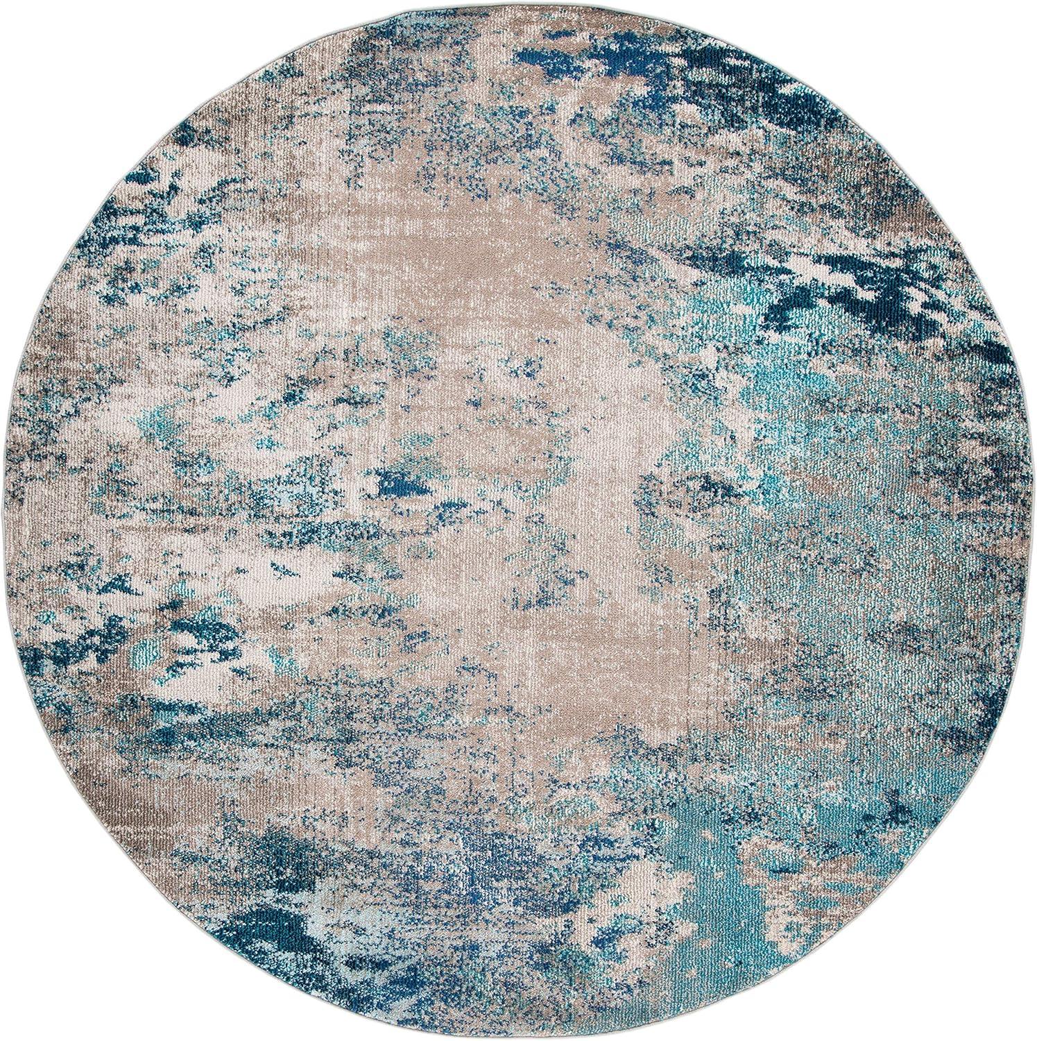 SAFAVIEH Madison Oscar Abstract Distressed Area Rug, Blue/Grey, 5' x 5' Round