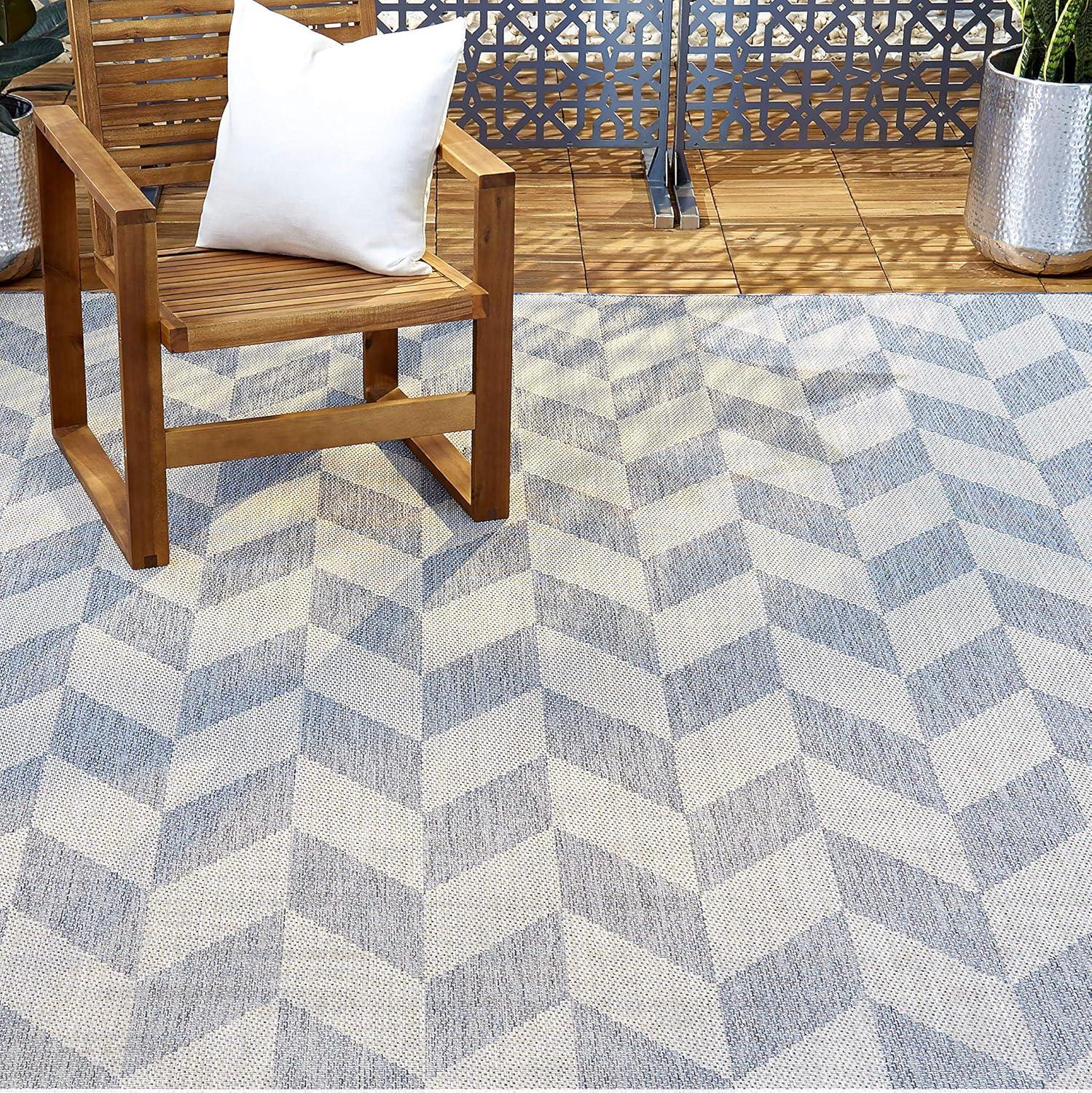 Nicole Miller New York Patio Country Calla Herringbone Indoor/Outdoor Area Rug, Blue/Grey