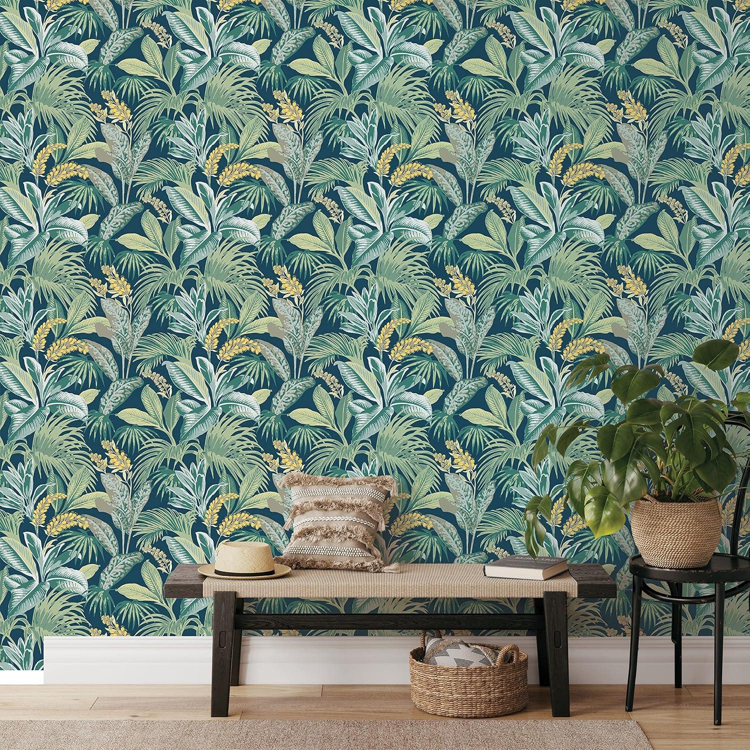 Navy Nights Havana Palm Vinyl Peel and Stick Wallpaper Roll (Covers 28 sq. ft.)