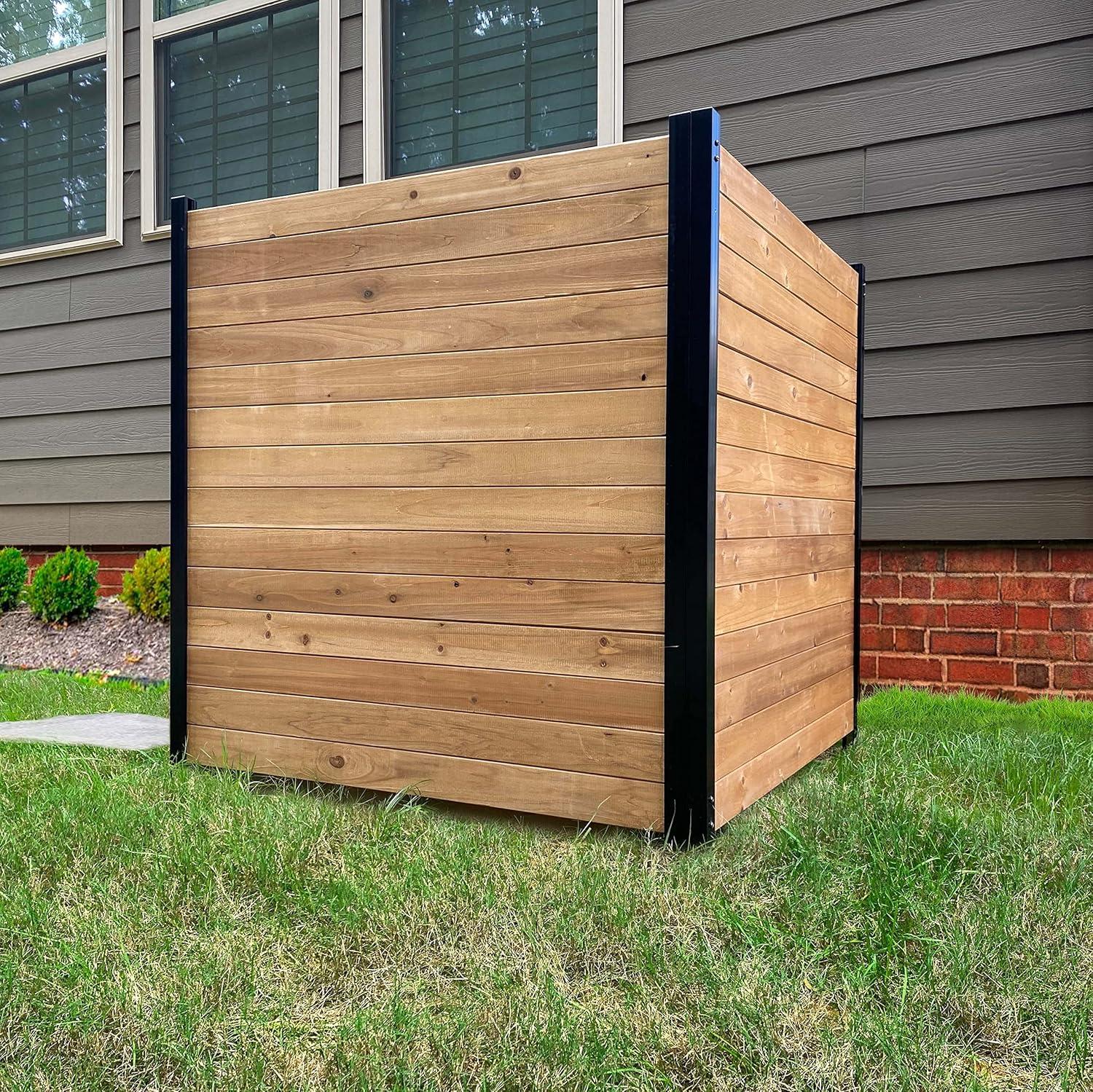 42in H x 38in W Cedar Wood Privacy Screen with Black Metal Frame