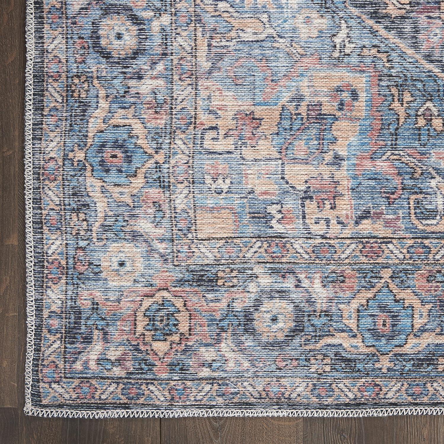 Light Blue Multi Floral Cotton Chenille Rectangular Rug 5' x 7'