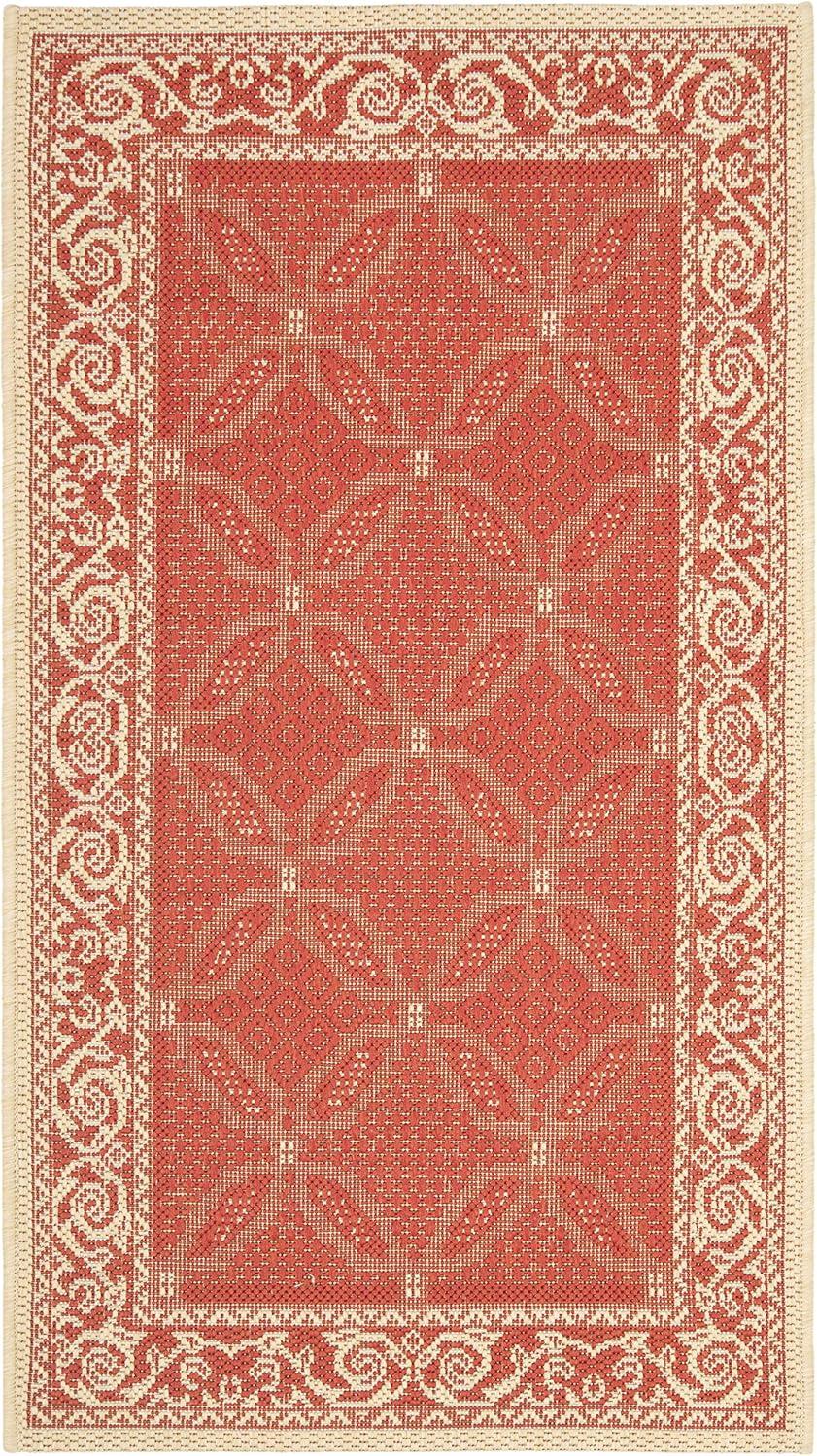 SAFAVIEH Courtyard Gaus Geometric Indoor/Outdoor Area Rug, 2' x 3'7", Red/Natural