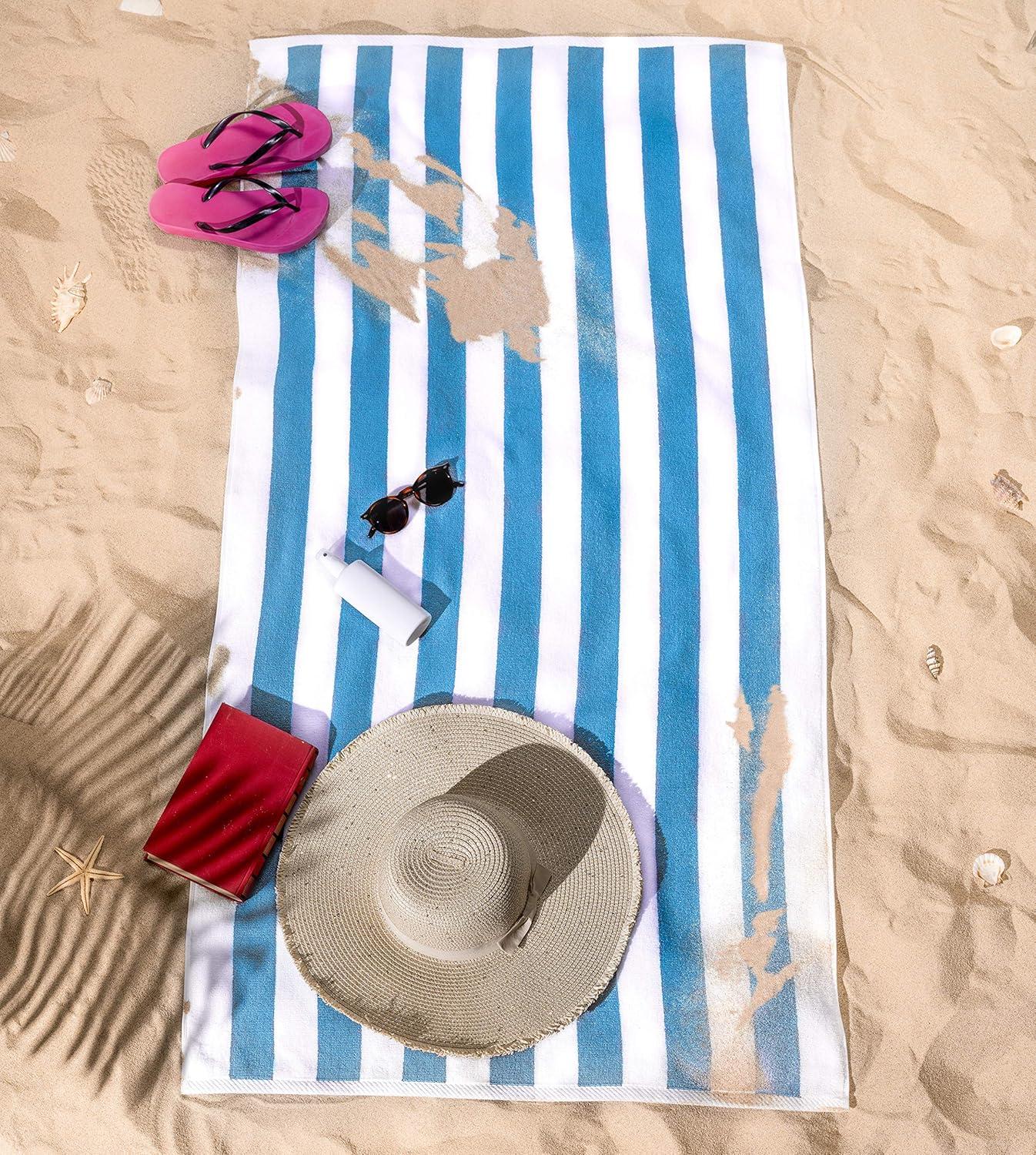 American Soft Linen Beach Towel, 100% Cotton Cabana Striped Beach Towel, 30 in by 60 in Soft Absorbent Beach Pool Towel
, Turquoise Blue