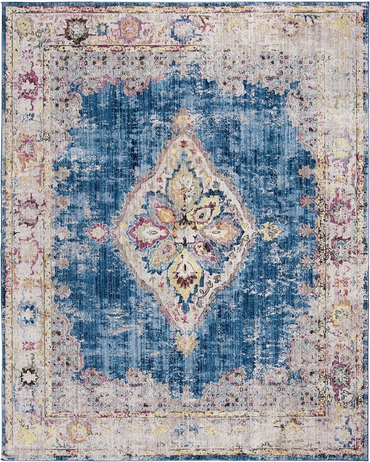 SAFAVIEH Bristol Kyler Traditional Polyester Area Rug, Blue/Ivory, 9' x 12'