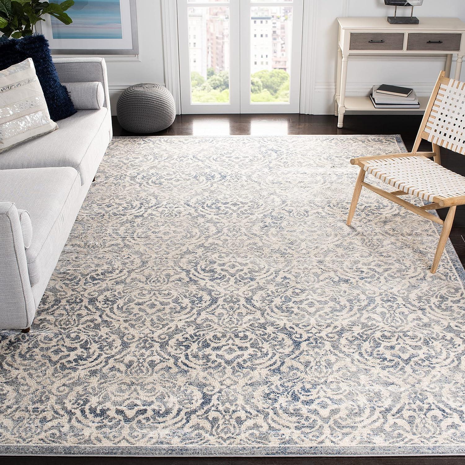 Elegant Light Grey/Blue Synthetic Rectangular Area Rug, 10' x 13'