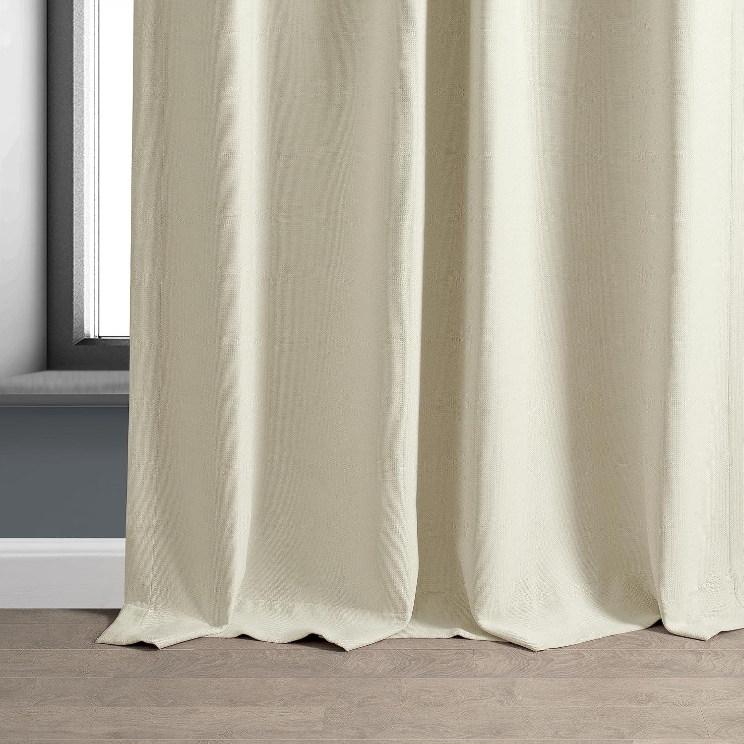 White Puddle Length Blackout Linen-Polyester Window Panel