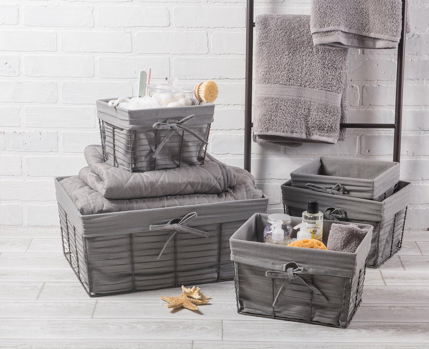 Gray Iron Rectangular Storage Baskets with Fabric Liners, Set of 5