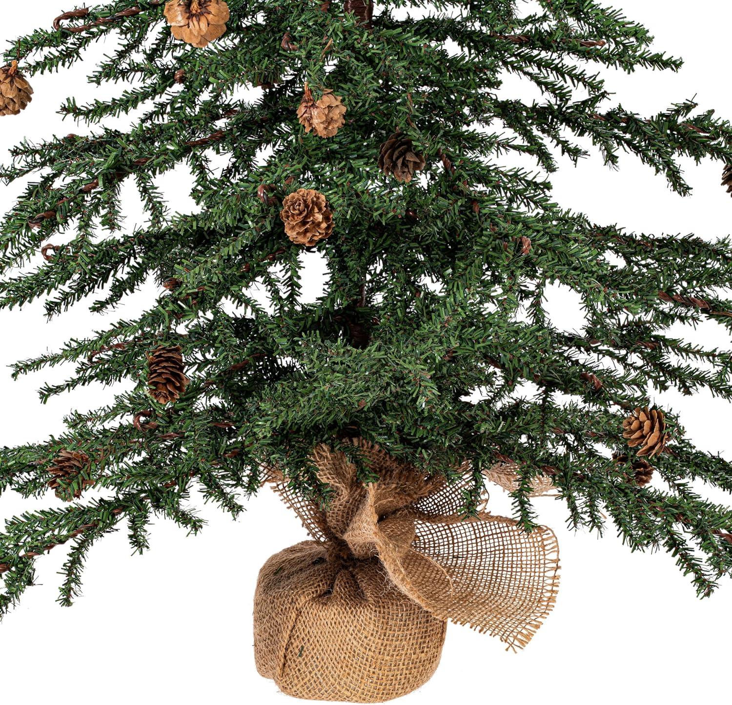 Vickerman 36" Caramel Pine Artificial Christmas Tree Unlit, Seasonal Indoor Home Decor with Decorative Burlap Base