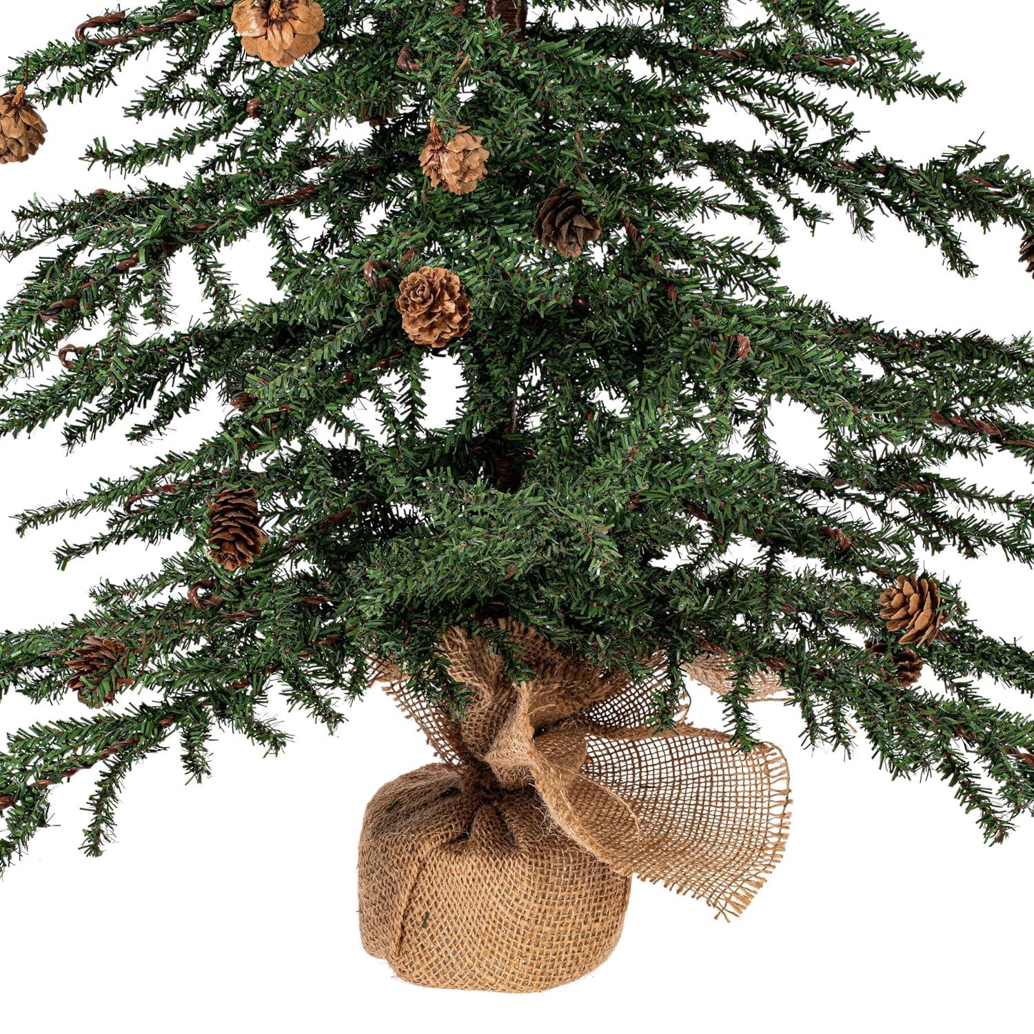 Vickerman 36" Caramel Pine Artificial Christmas Tree Unlit, Seasonal Indoor Home Decor with Decorative Burlap Base