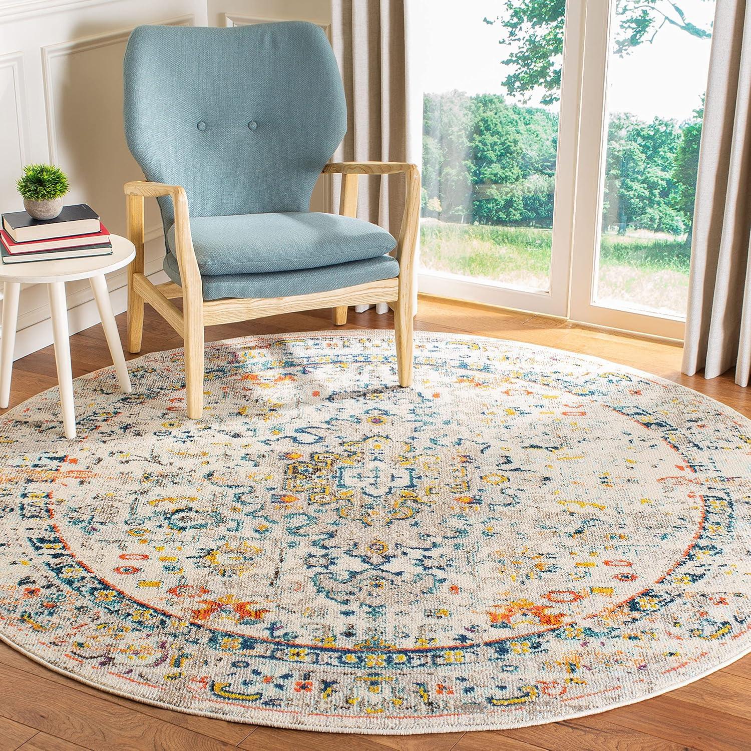 Madison MAD474 Power Loomed Indoor Area Rug - Cream/Blue - 9' Round - Safavieh