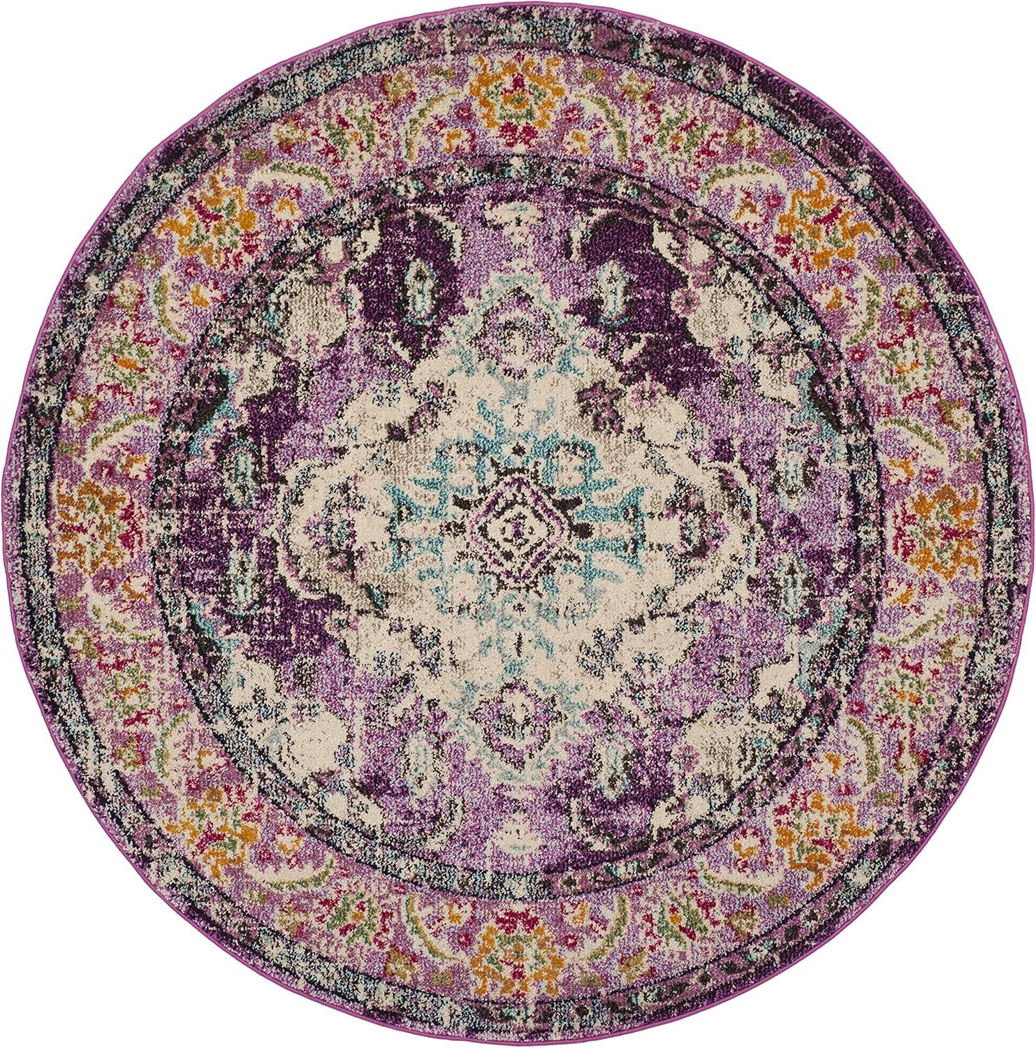 SAFAVIEH Monaco Toria Traditional Area Rug, Violet/Light Blue, 9' X 9' Round