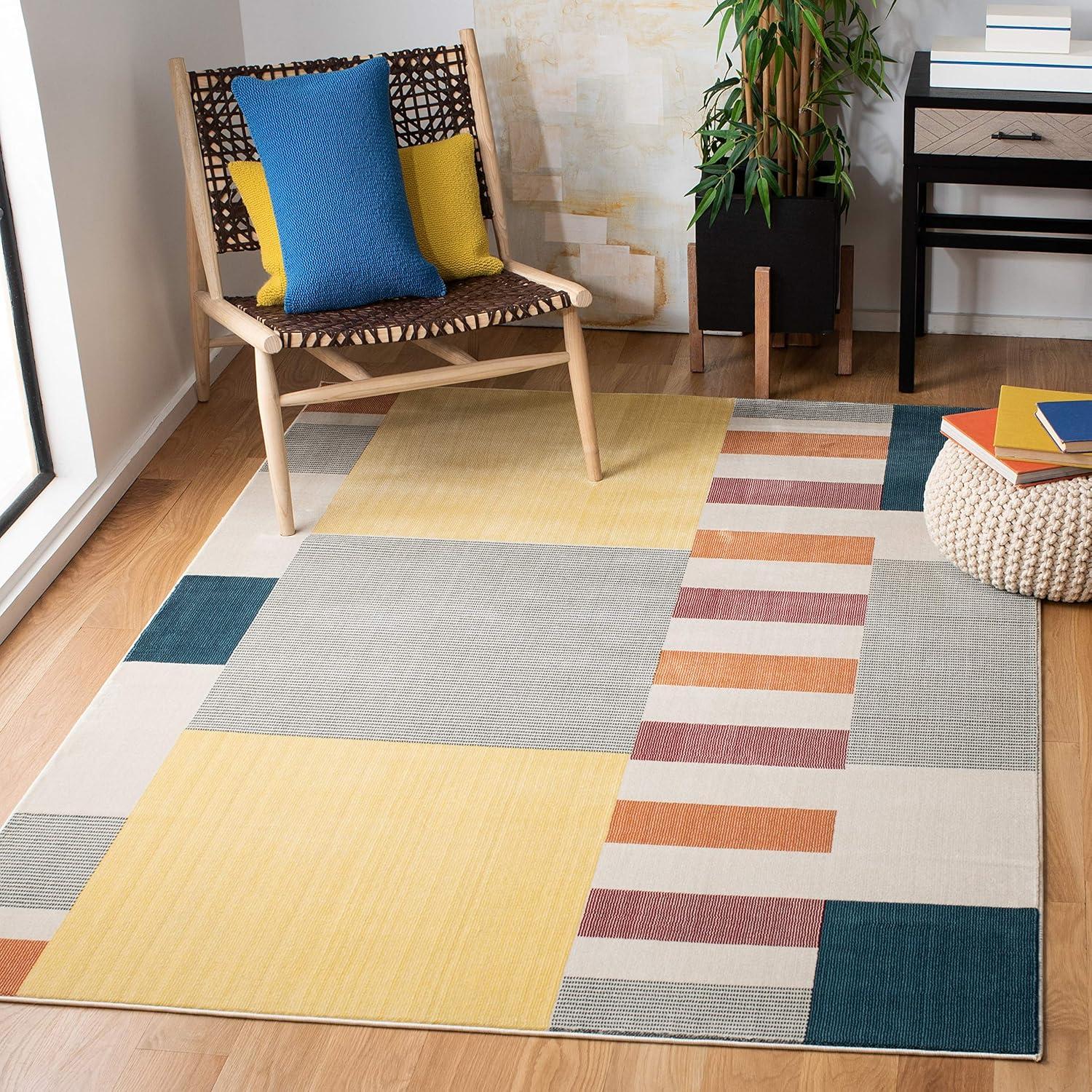 Safavieh 6'7" Square Beige and Yellow Abstract Area Rug