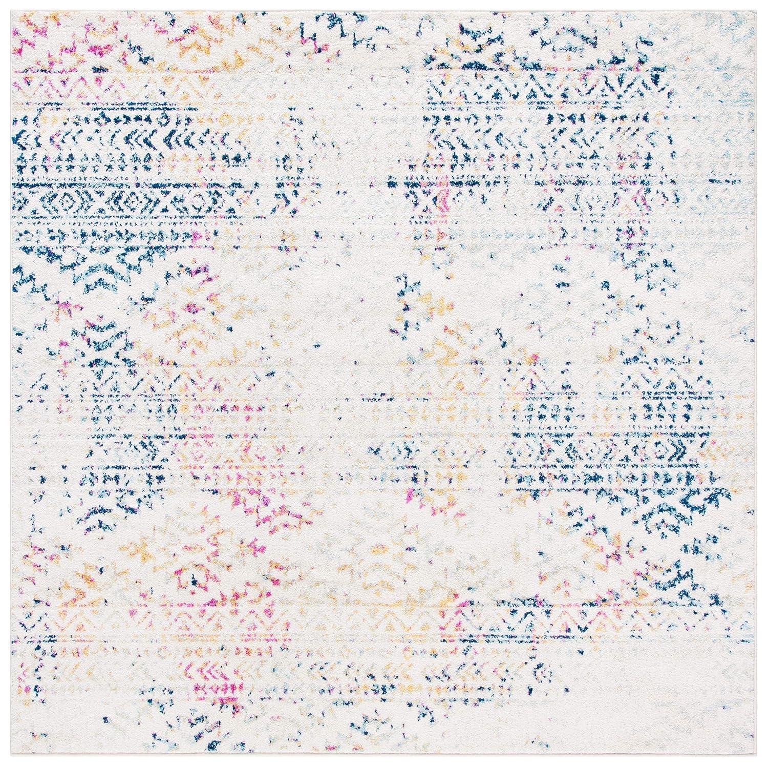 Tulum TUL272 Power Loomed Indoor Area Rug - Ivory/Blue - 5'x5' - Safavieh