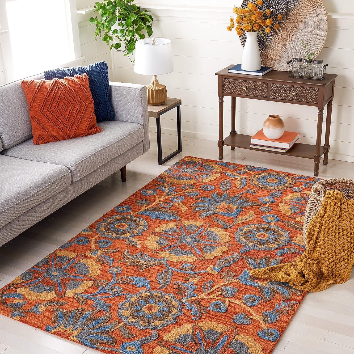 Blossom BLM175 Hand Tufted Area Rug - Rust/Blue - 5'x8' - Safavieh..