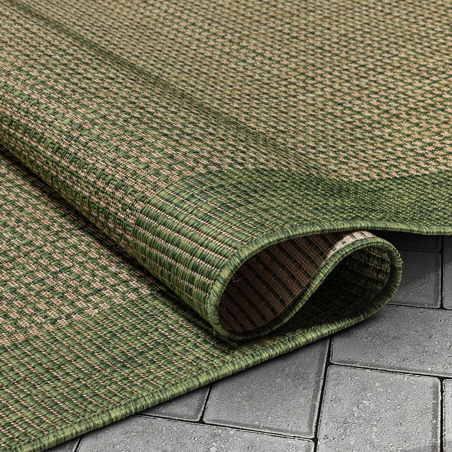 Marshanna Odin Solid Striped Border Indoor Outdoor Green Flatweave Rug