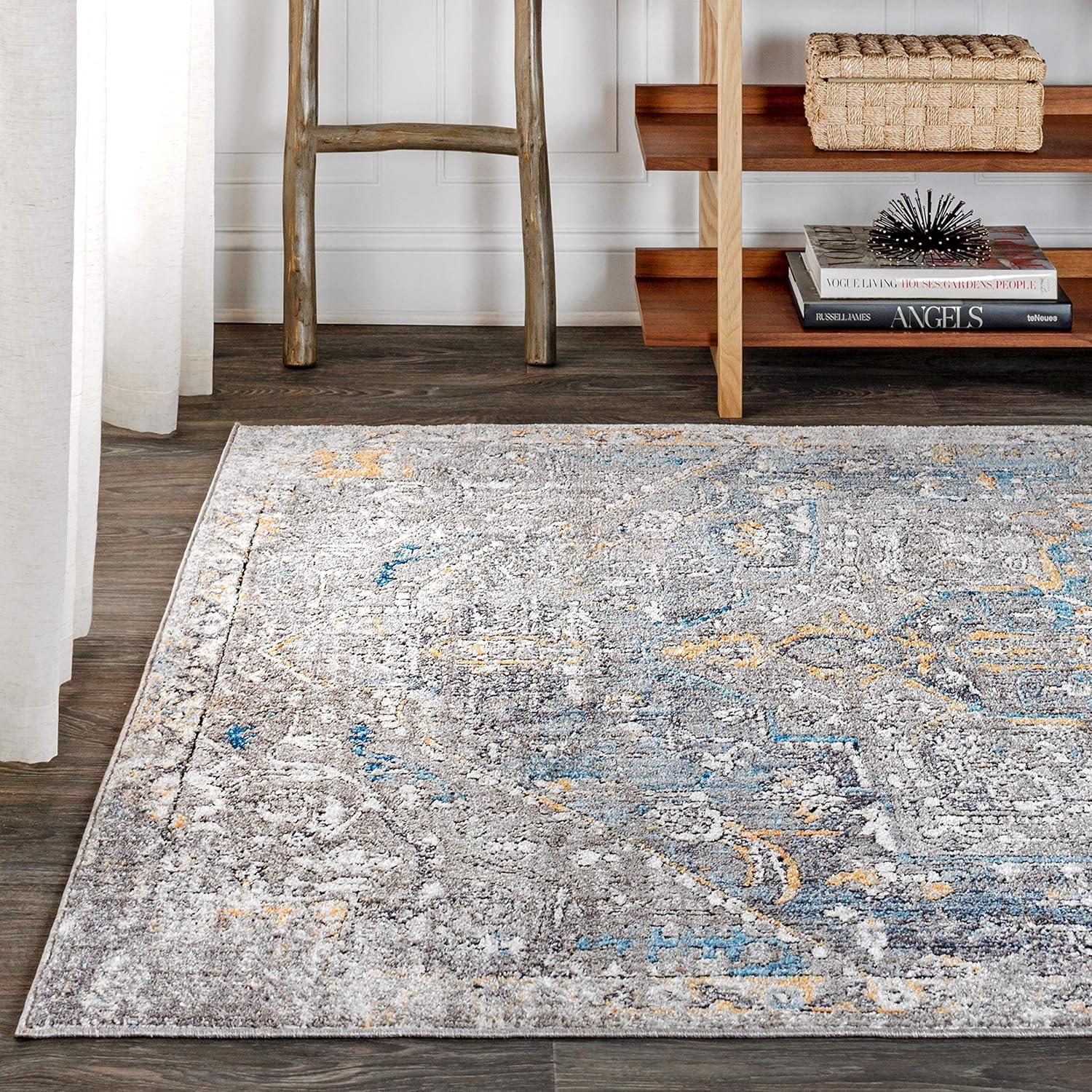 4'x6' Izmir Vintage Medallion Area Rug, Gray/Mustard/Turquoise - JONATHAN Y