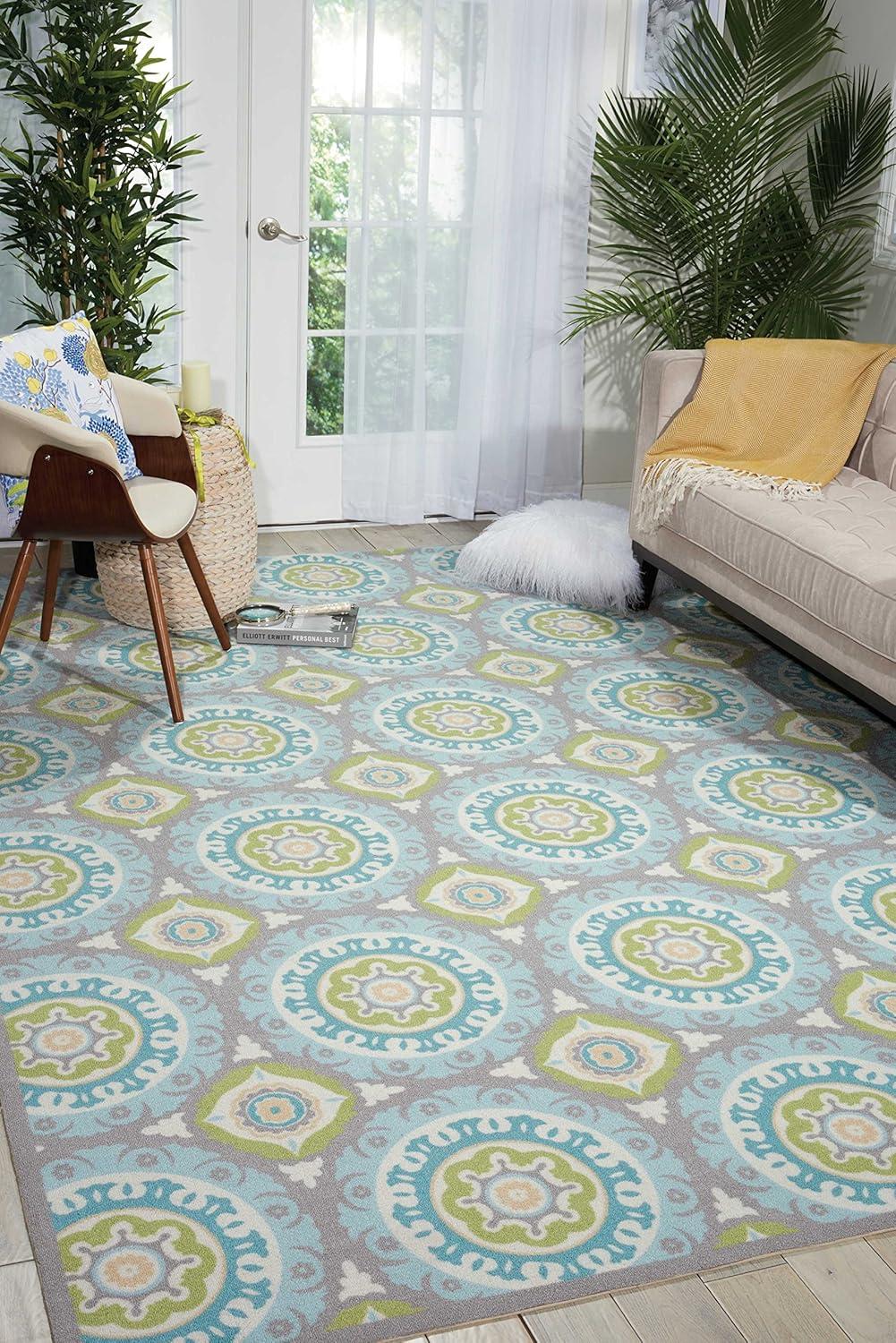 Waverly Sun & Shade "Solar Flair" Jade Indoor/Outdoor Area Rug by Nourison SND16 4'3" x 6'3"