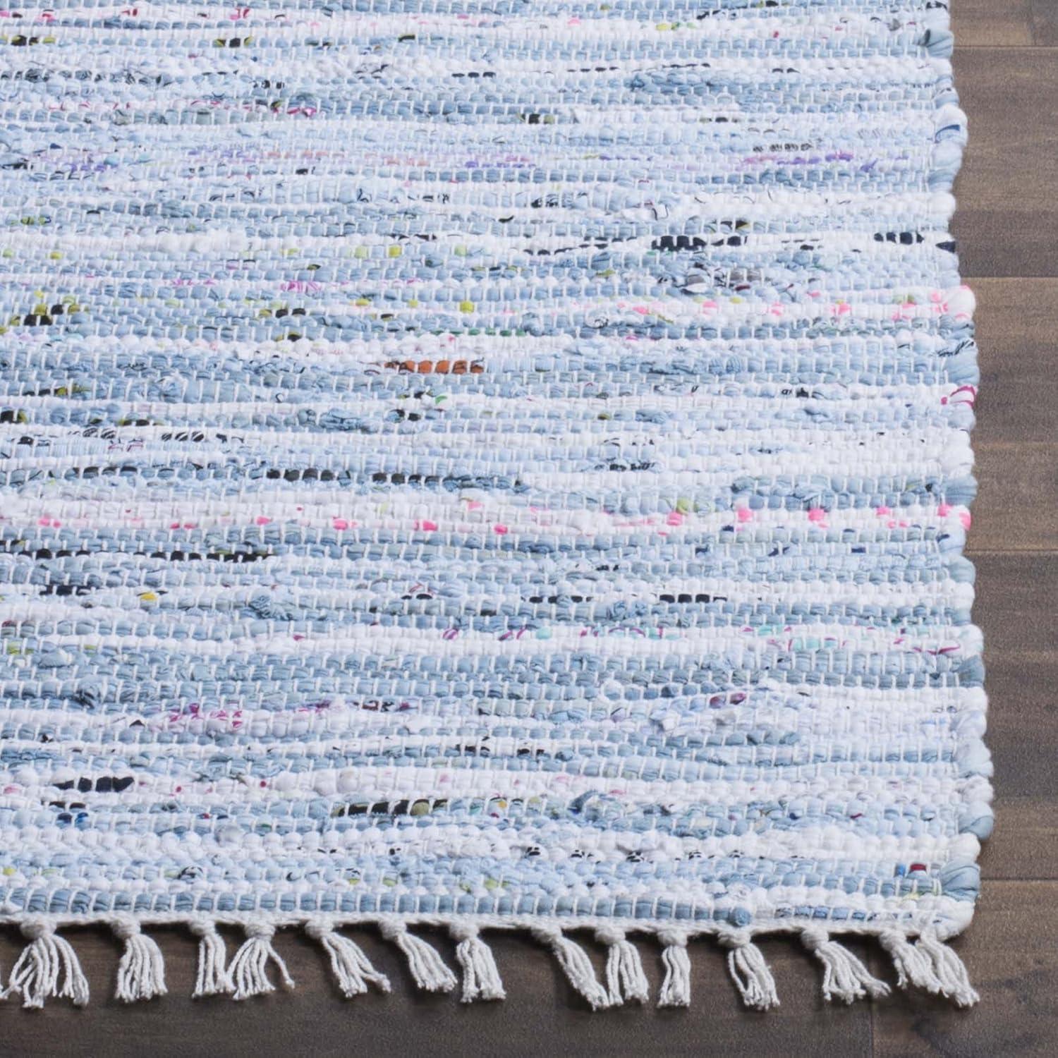 SAFAVIEH Rag Skylar Striped Cotton Area Rug, Light Blue/Multi, 4' x 6'